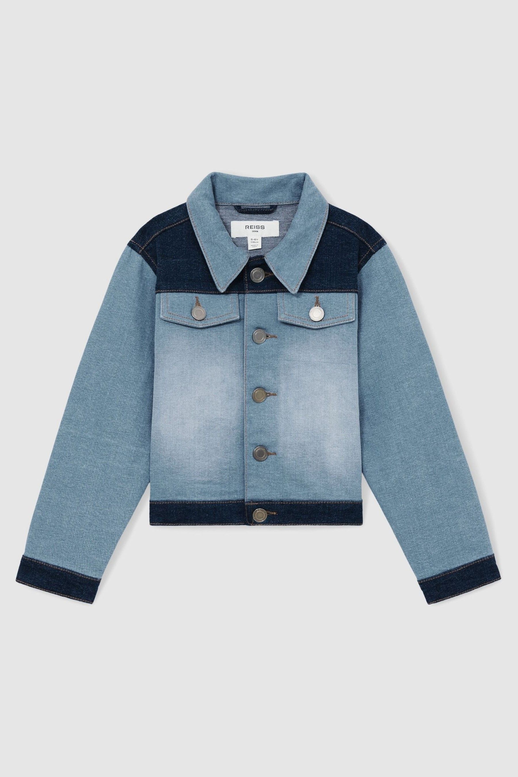 Patchwork Two-Tone Denim Jacket in Blue - Image 1 of 1