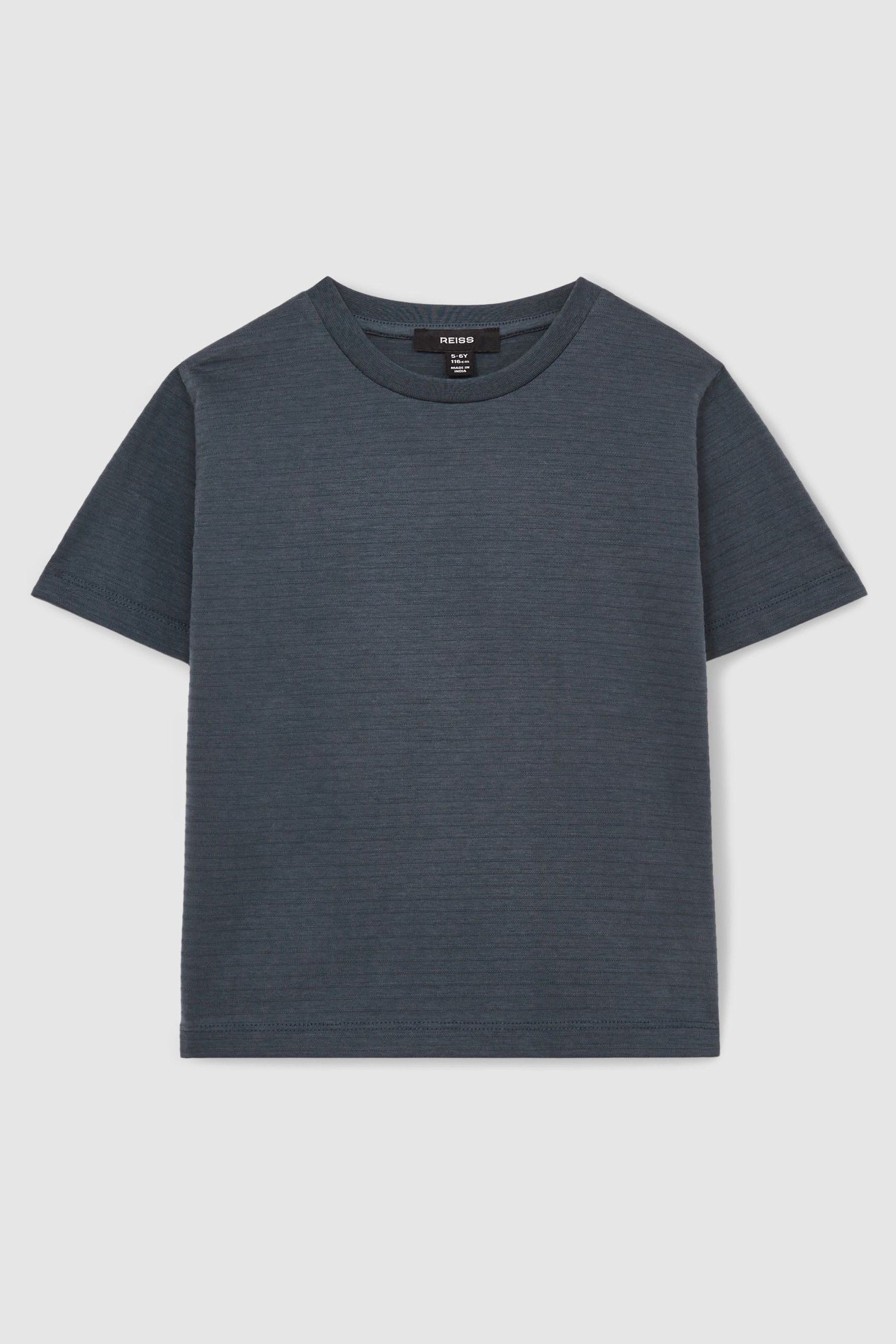 9-13 yrs Cotton Textured Crew-Neck T-Shirt in Airforce Blue - Image 1 of 1