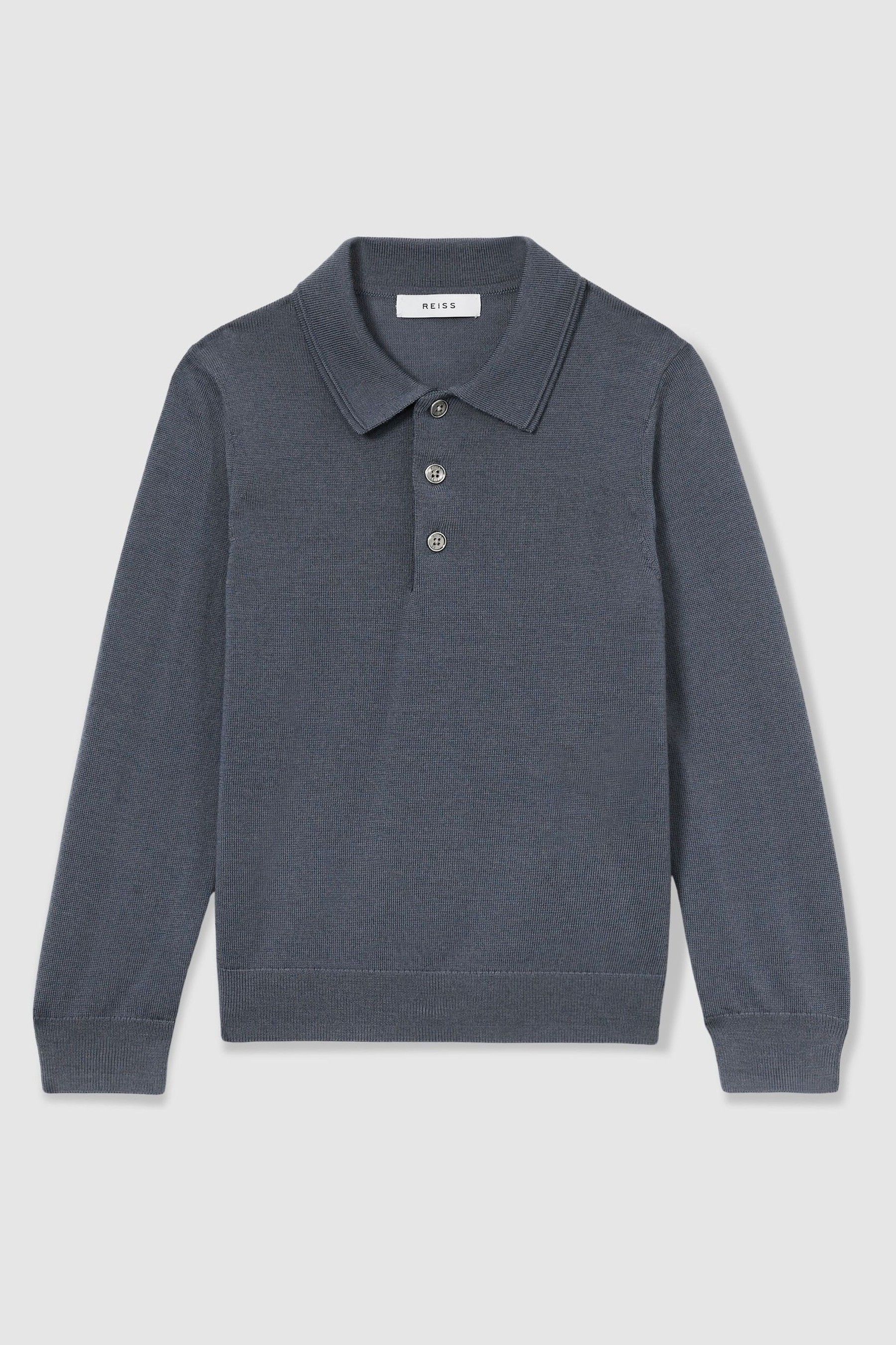 3-9 yrs Merino Wool Polo Shirt in Airforce Blue - Image 1 of 1