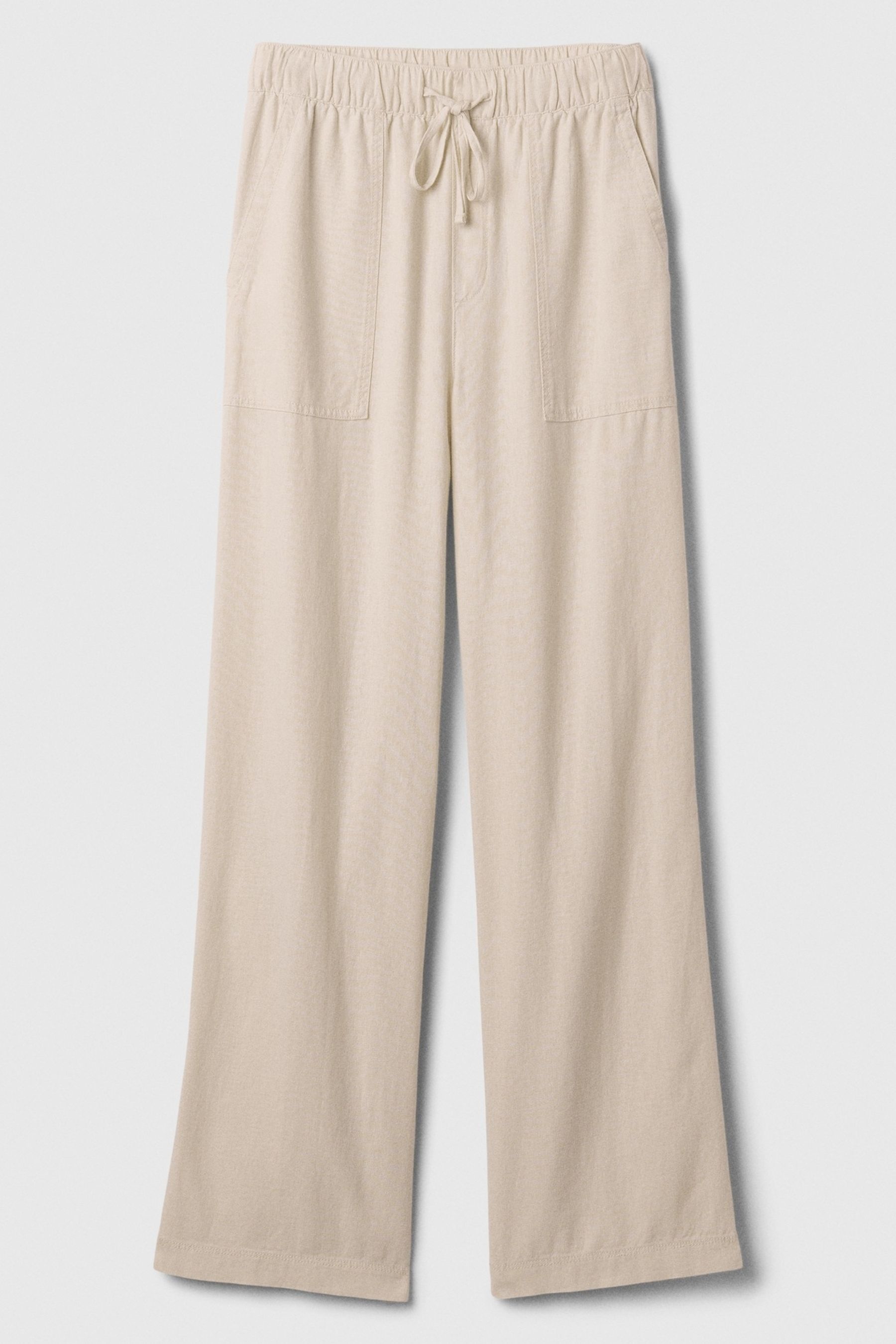 Beige Linen Blend Wide Leg Pull On Trousers - Image 1 of 1