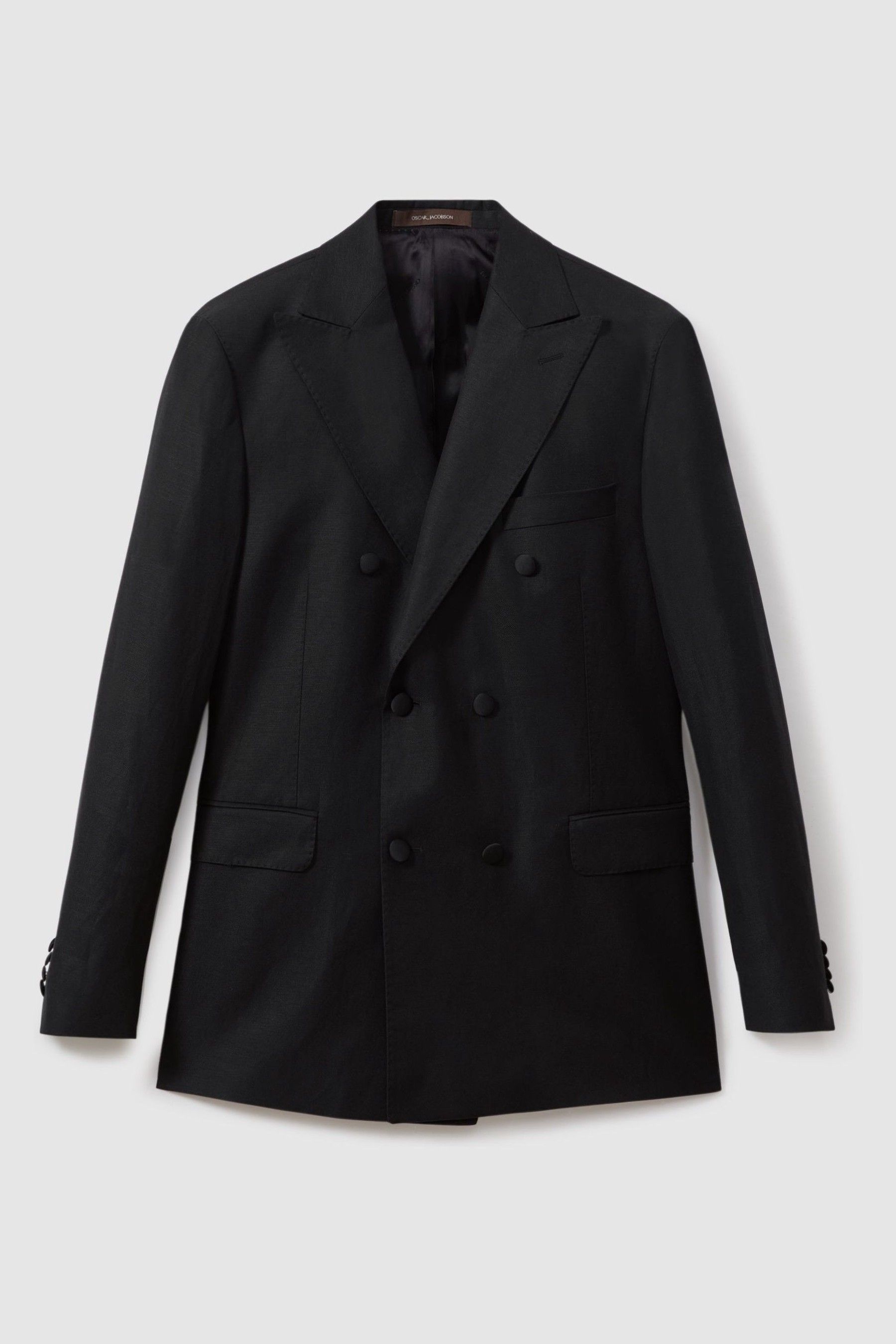 Oscar Jacobson Wool-Linen Double Breasted Blazer in Black - Image 1 of 1