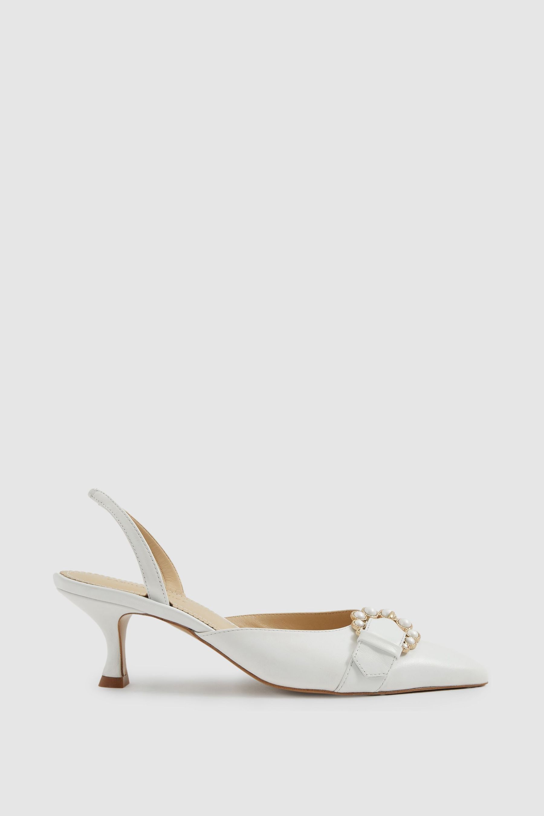 Camilla Elphick Snow White Leather Slingback Kitten Heels - Image 1 of 1