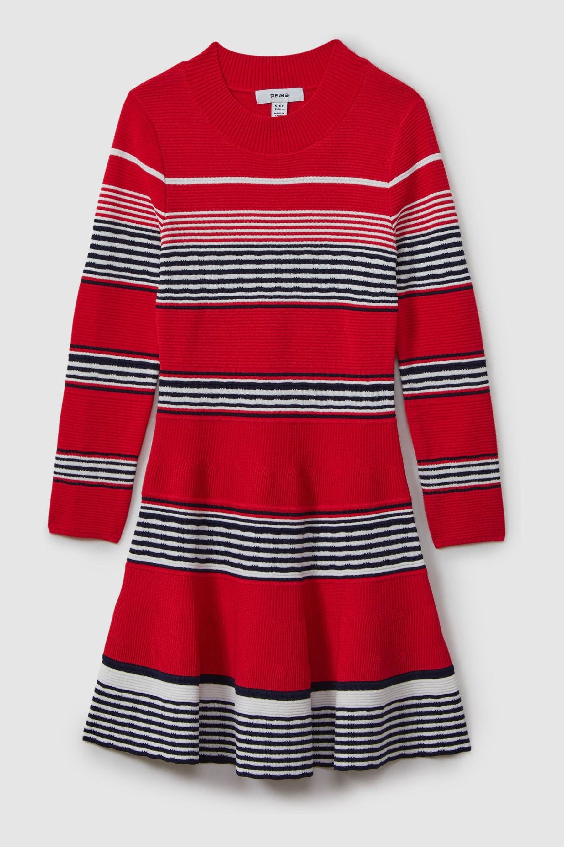 4-9 yrs Knitted Striped Skater Dress in Red - Image 1 of 1