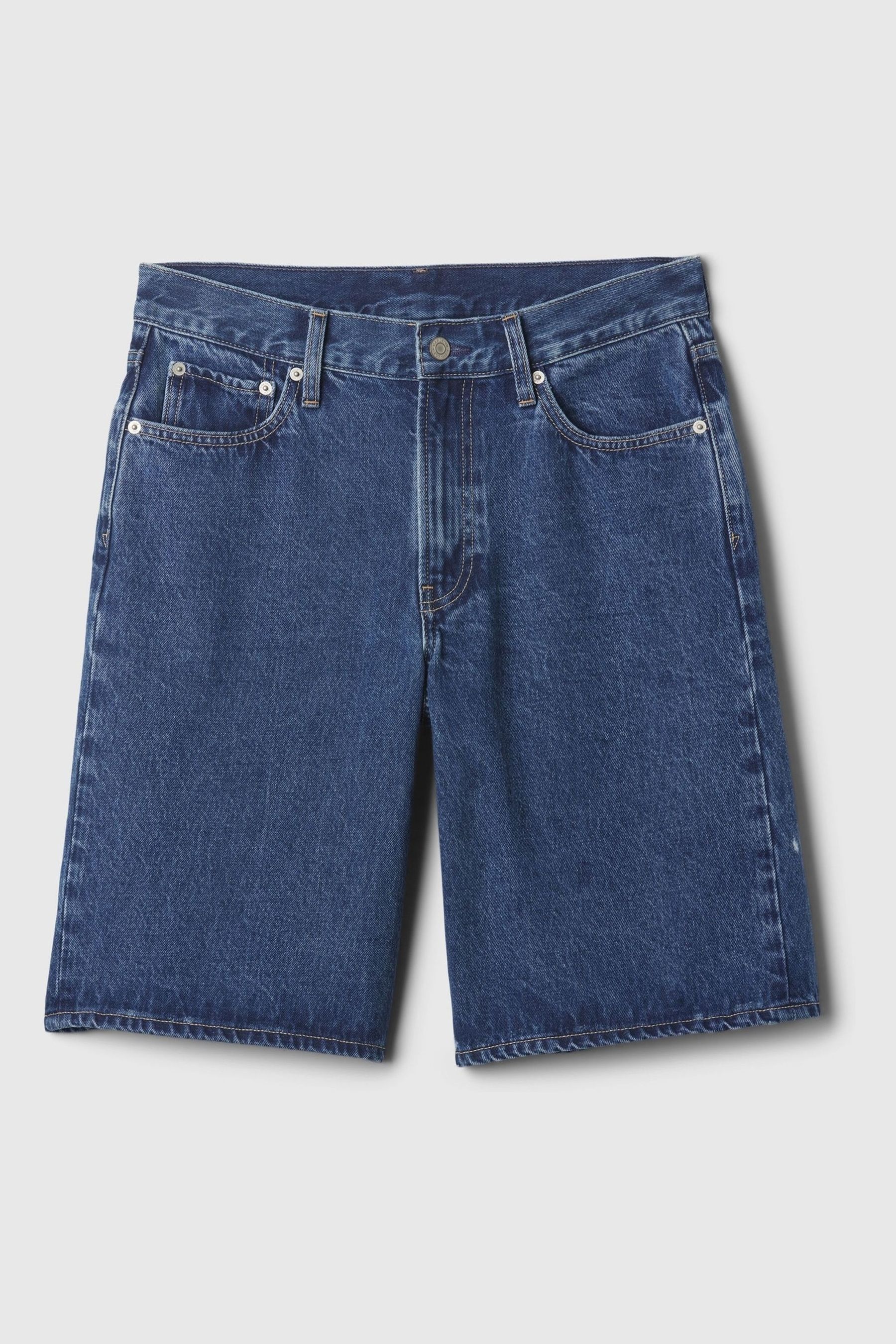 Blue Mid Rise Longline Denim Shorts