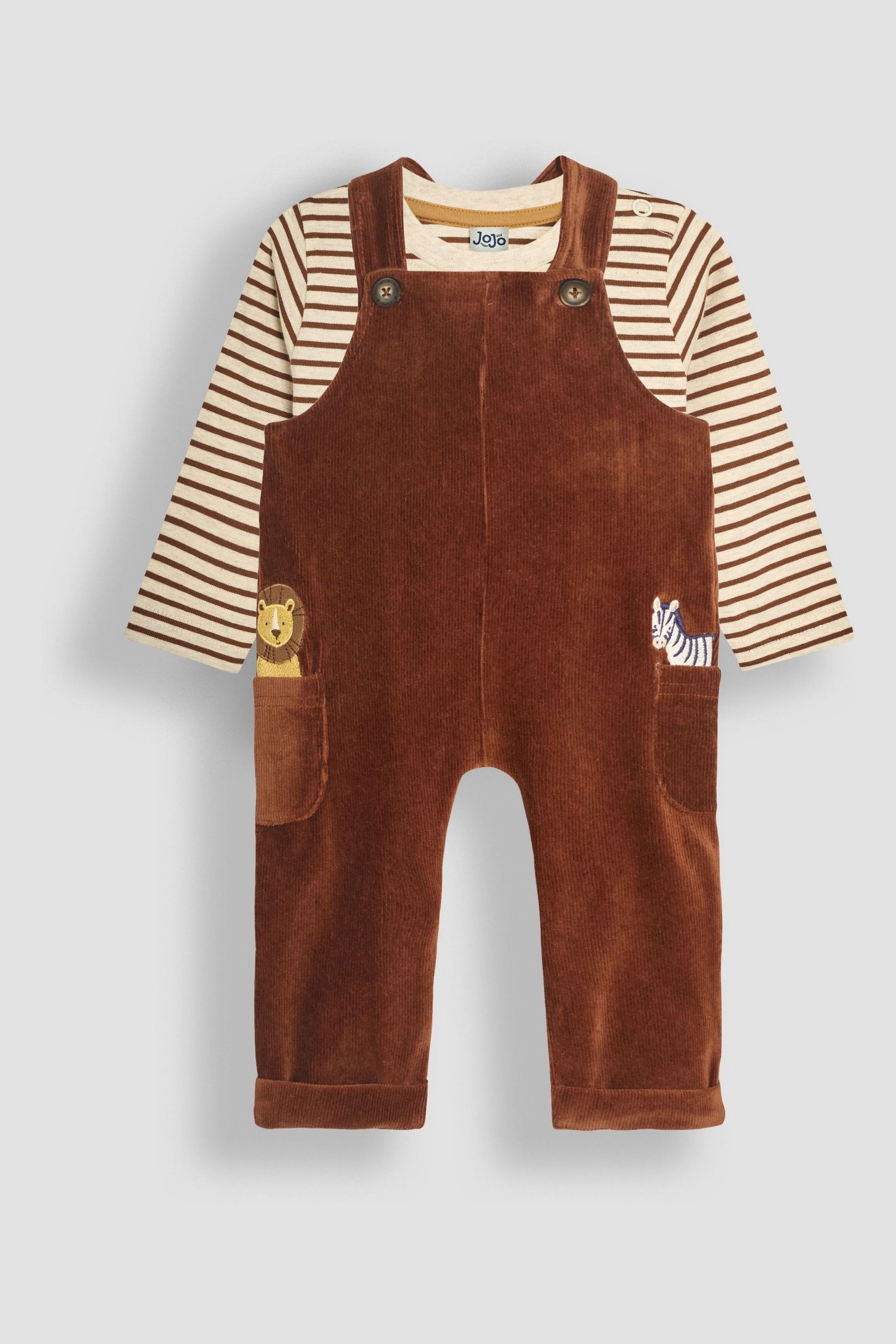 Toffee Safari Friends Applique Velour Dungarees & Top Set - Image 1 of 1