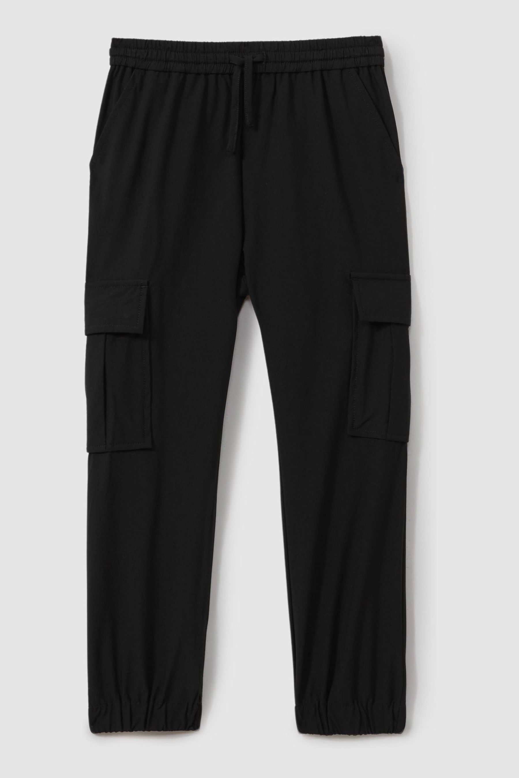 3-9 yrs Technical Drawstring Cuffed Cargo Trousers in Black - Image 1 of 1