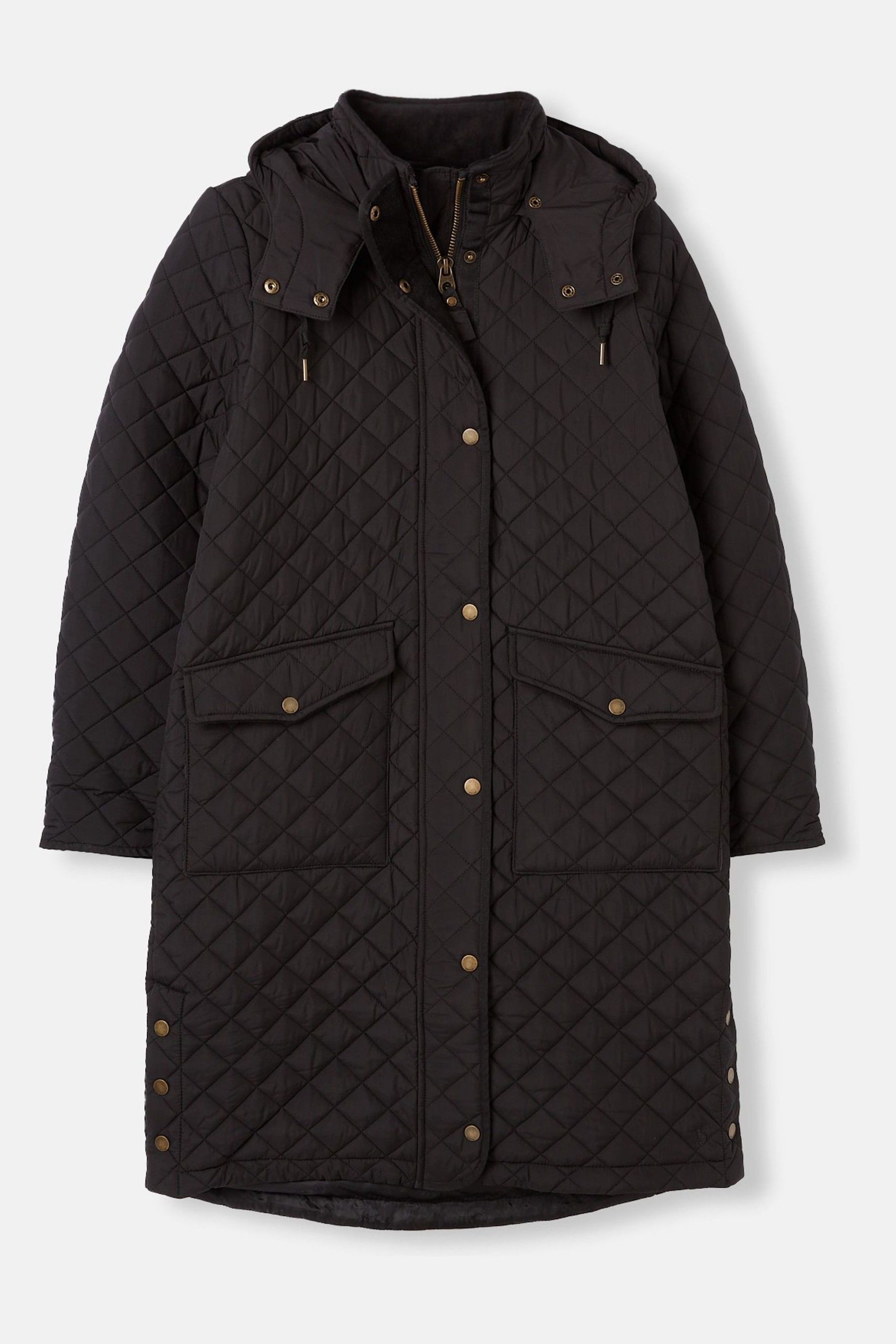 Chatsworth Black Showerproof Long Diamond Quilted Coat With Hood - Image 1 of 1