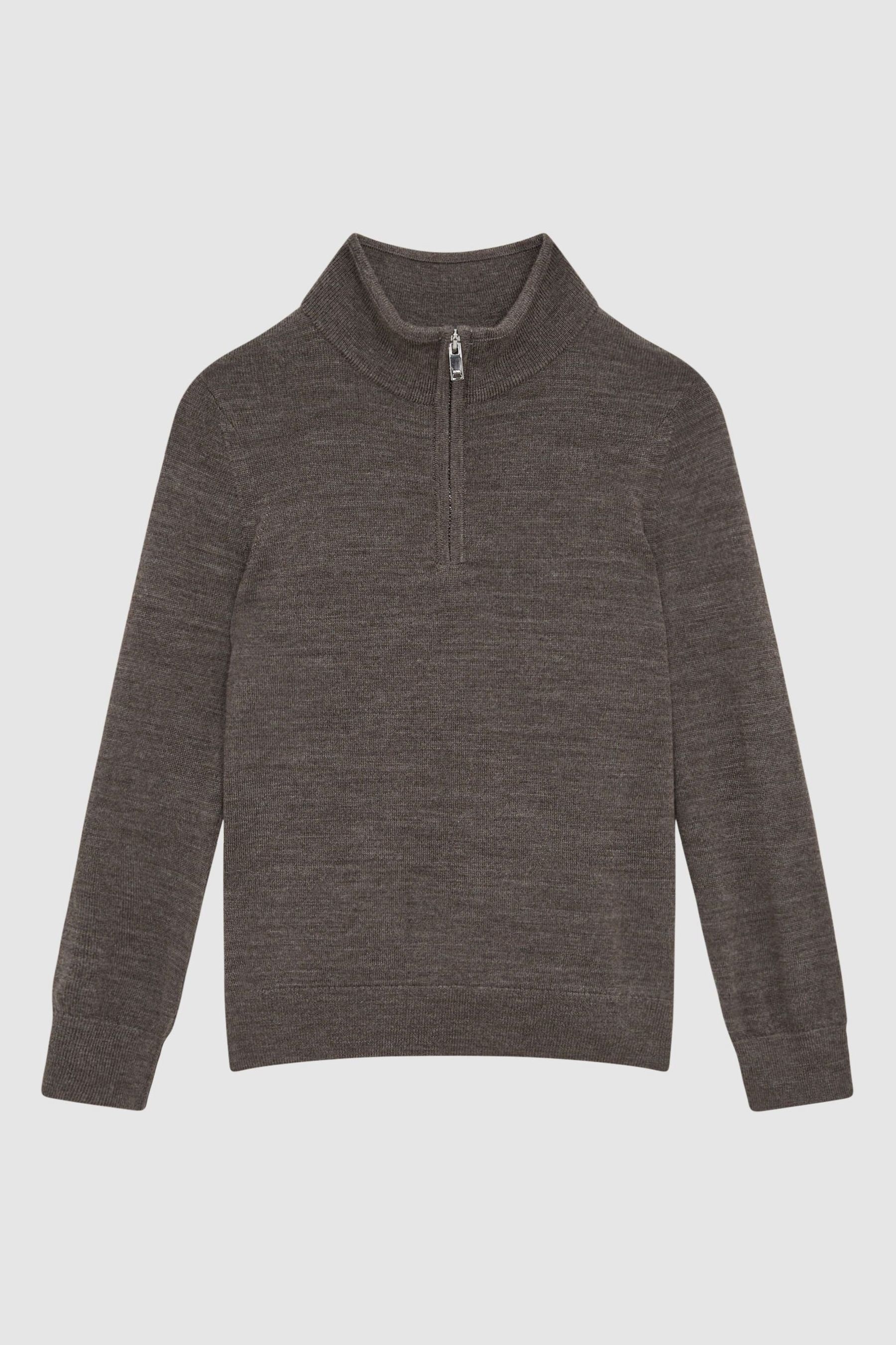 Zip Up Knitted Jumper in Mouse Brown Melange - Image 1 of 1