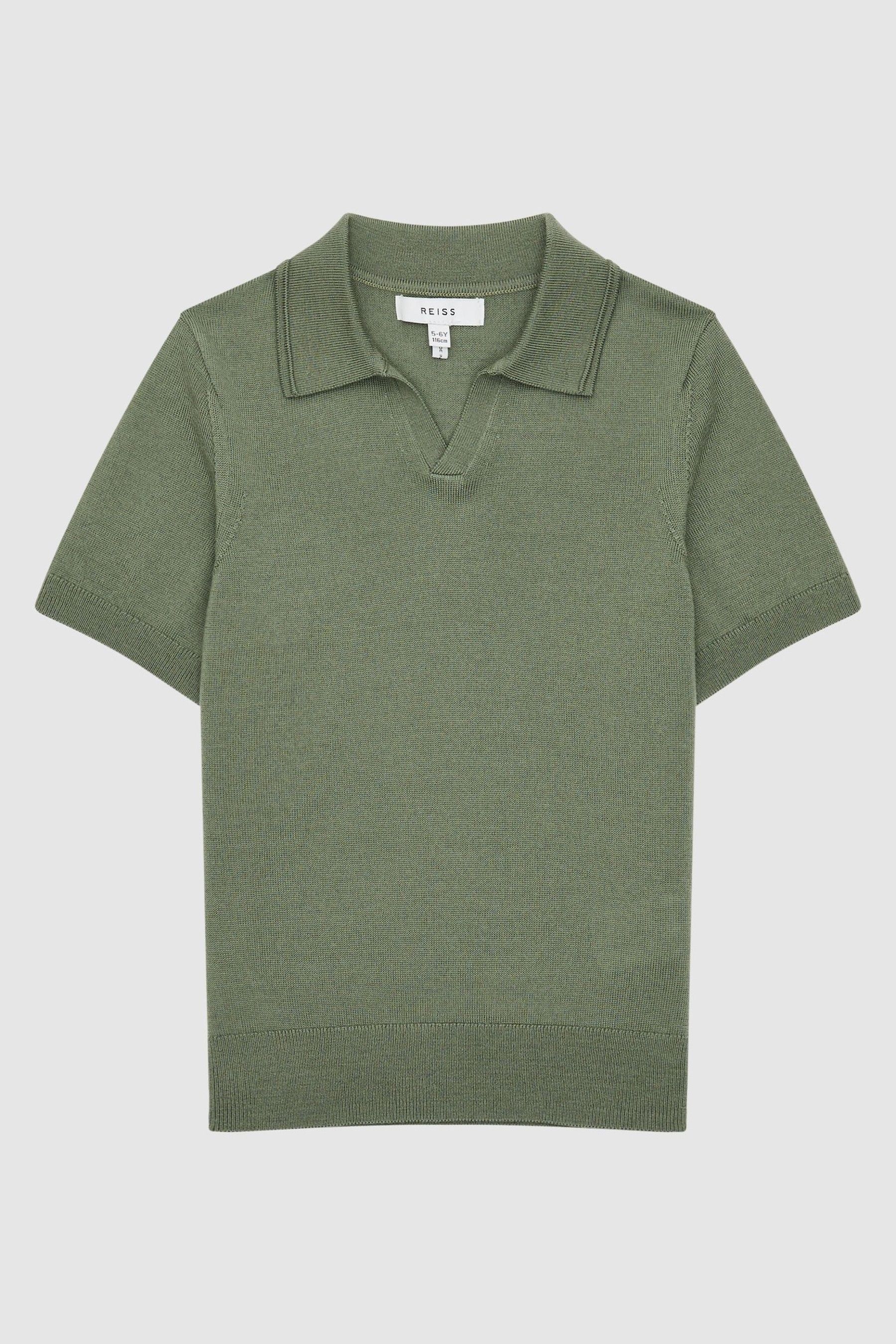 Merino Wool Open Collar Polo Shirt in Rosemary - Image 1 of 1