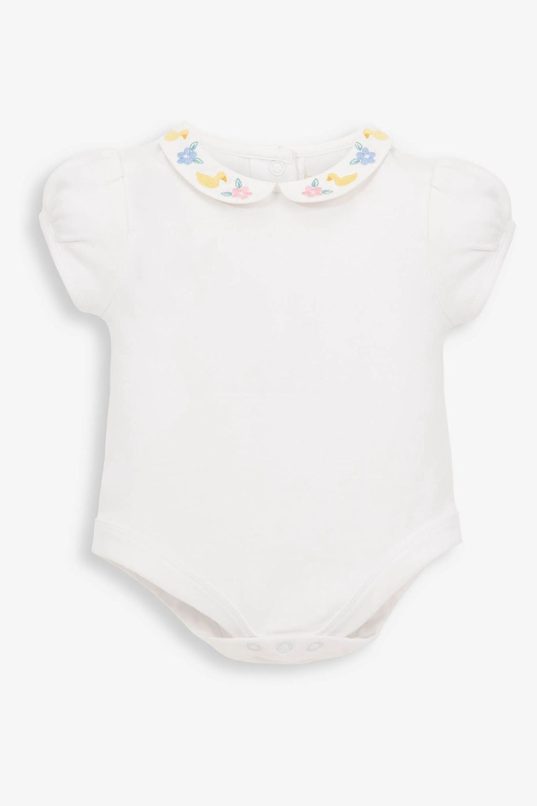 White Flower & Duck Embroidered Collar Bodysuit - Image 1 of 1