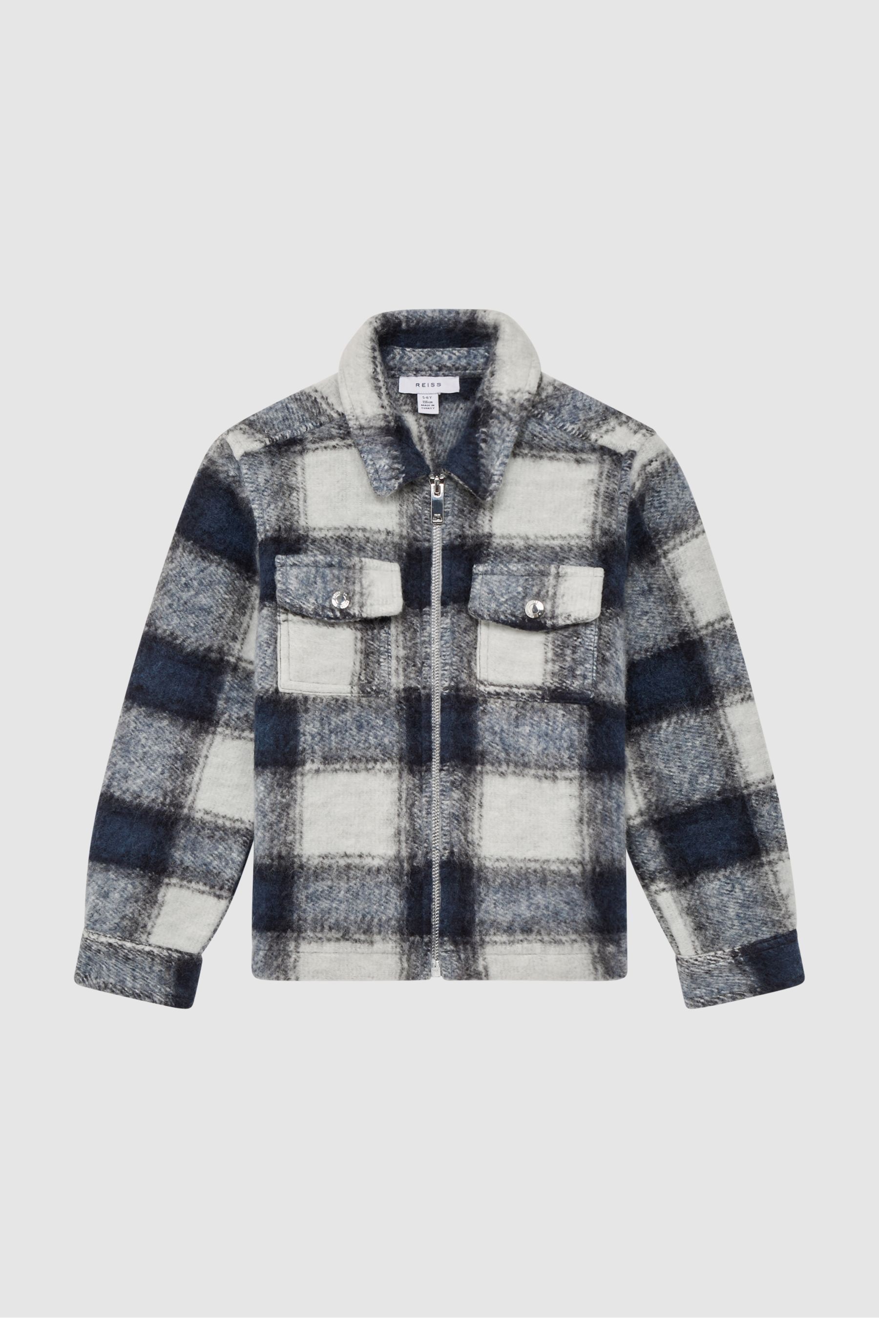 Checked Zip Up Overshirt in Blue/White - Image 1 of 1