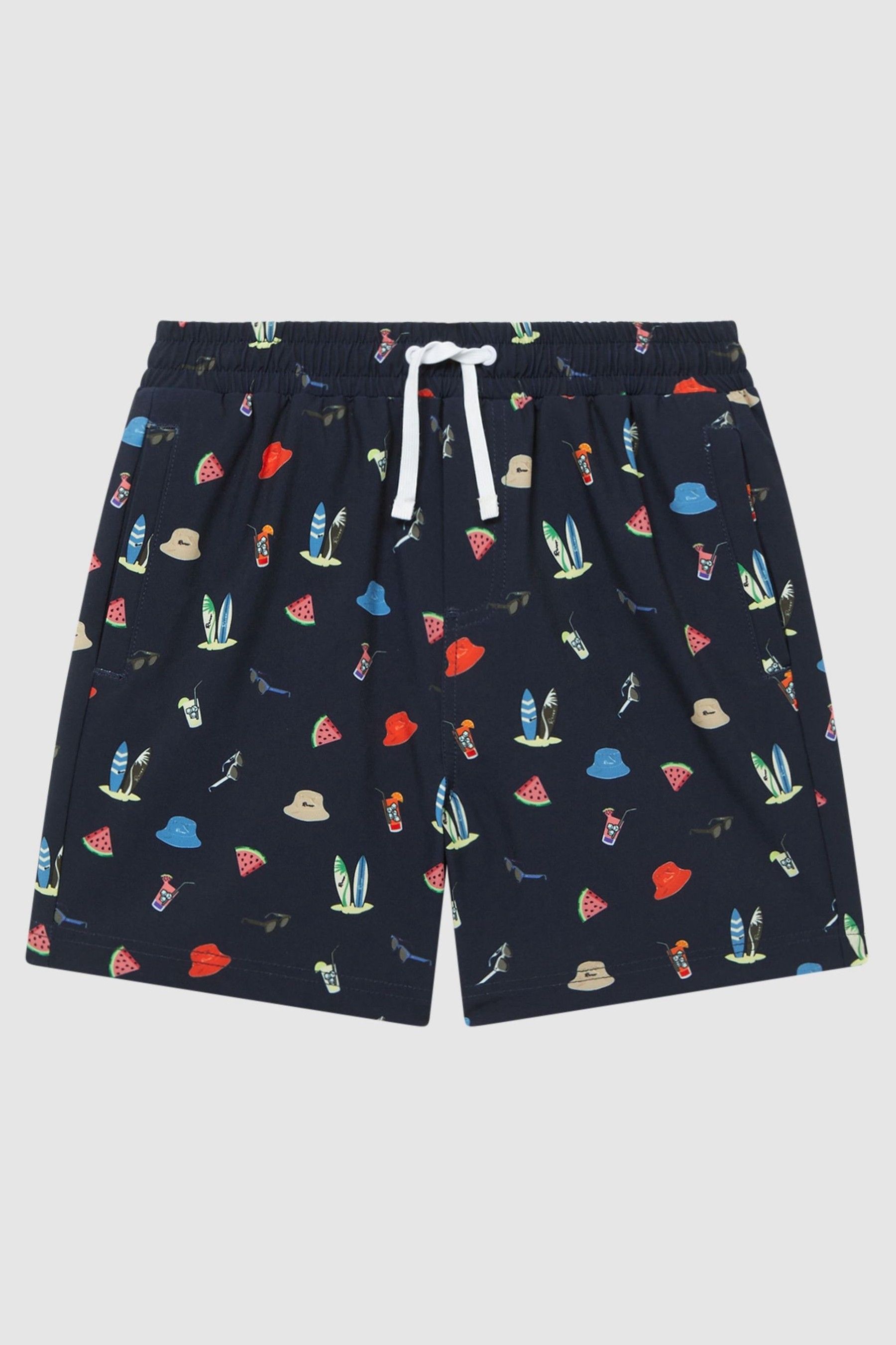 Senior Beach Print Swim Shorts in Black - Image 1 of 1