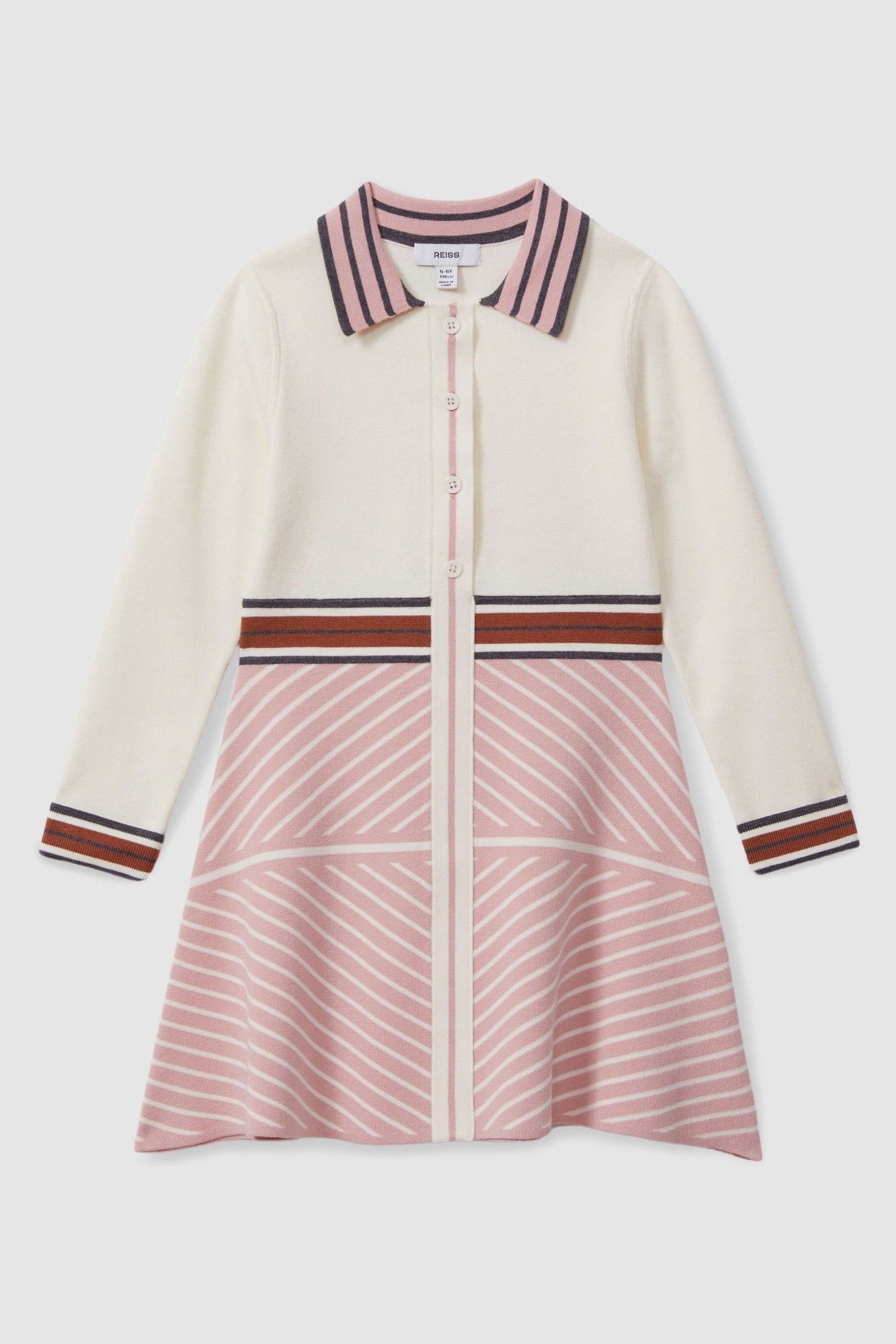 13-14 yrs Knitted Striped Collar Dress in Pink - Image 1 of 1