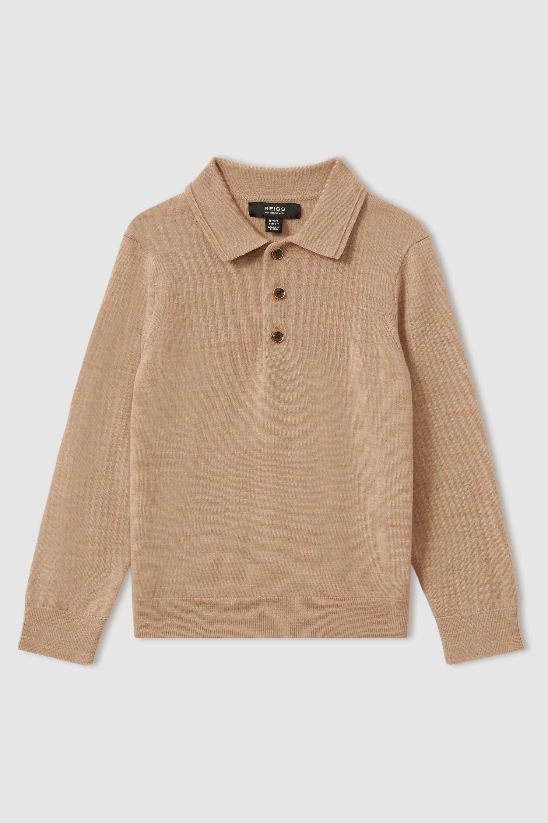 3-9 yrs Merino Wool Polo Shirt in Camel Melange - Image 1 of 1