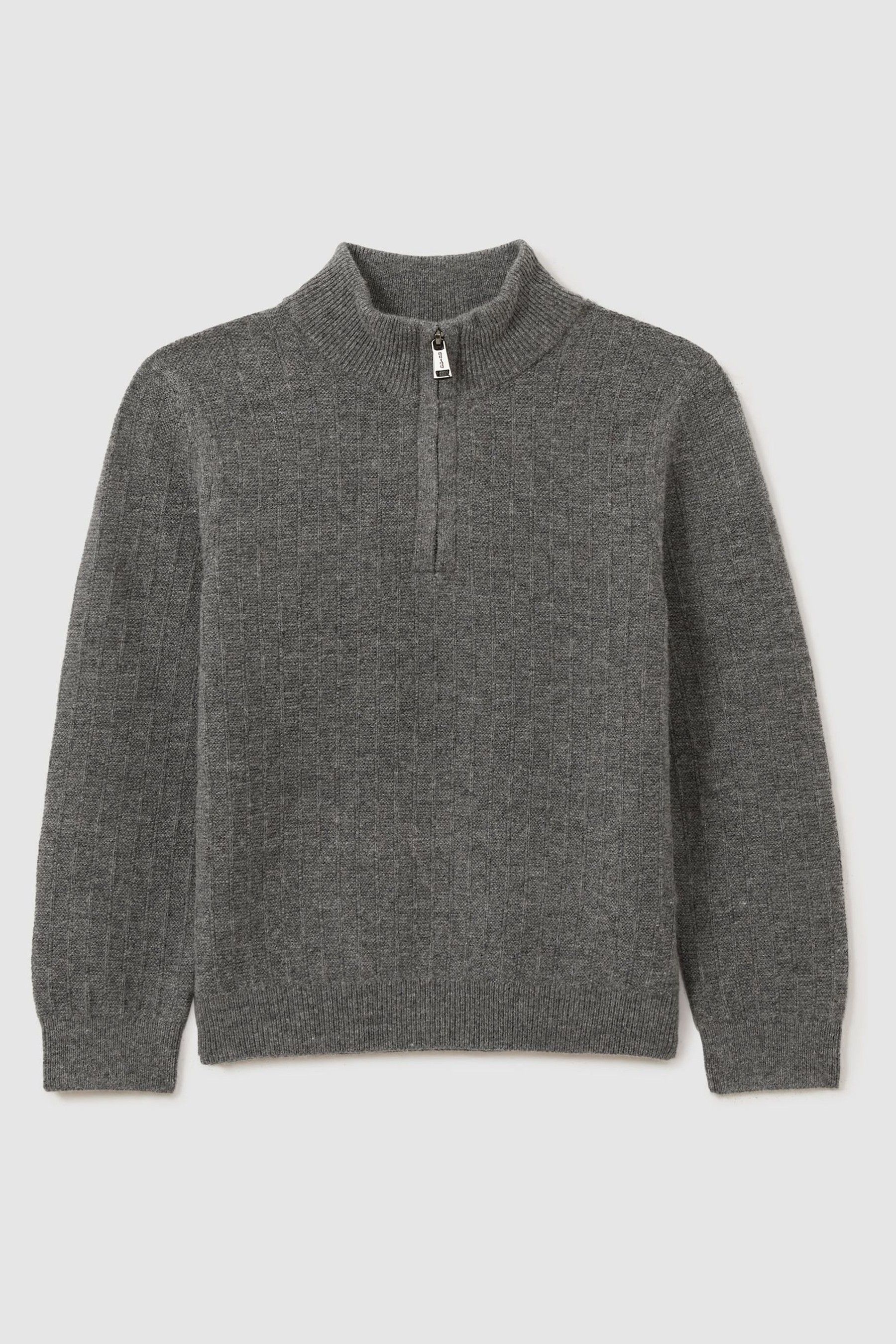 3-9 yrs Zipped Funnel-Neck Wool Jumper in Mid Grey Melange - Image 1 of 1