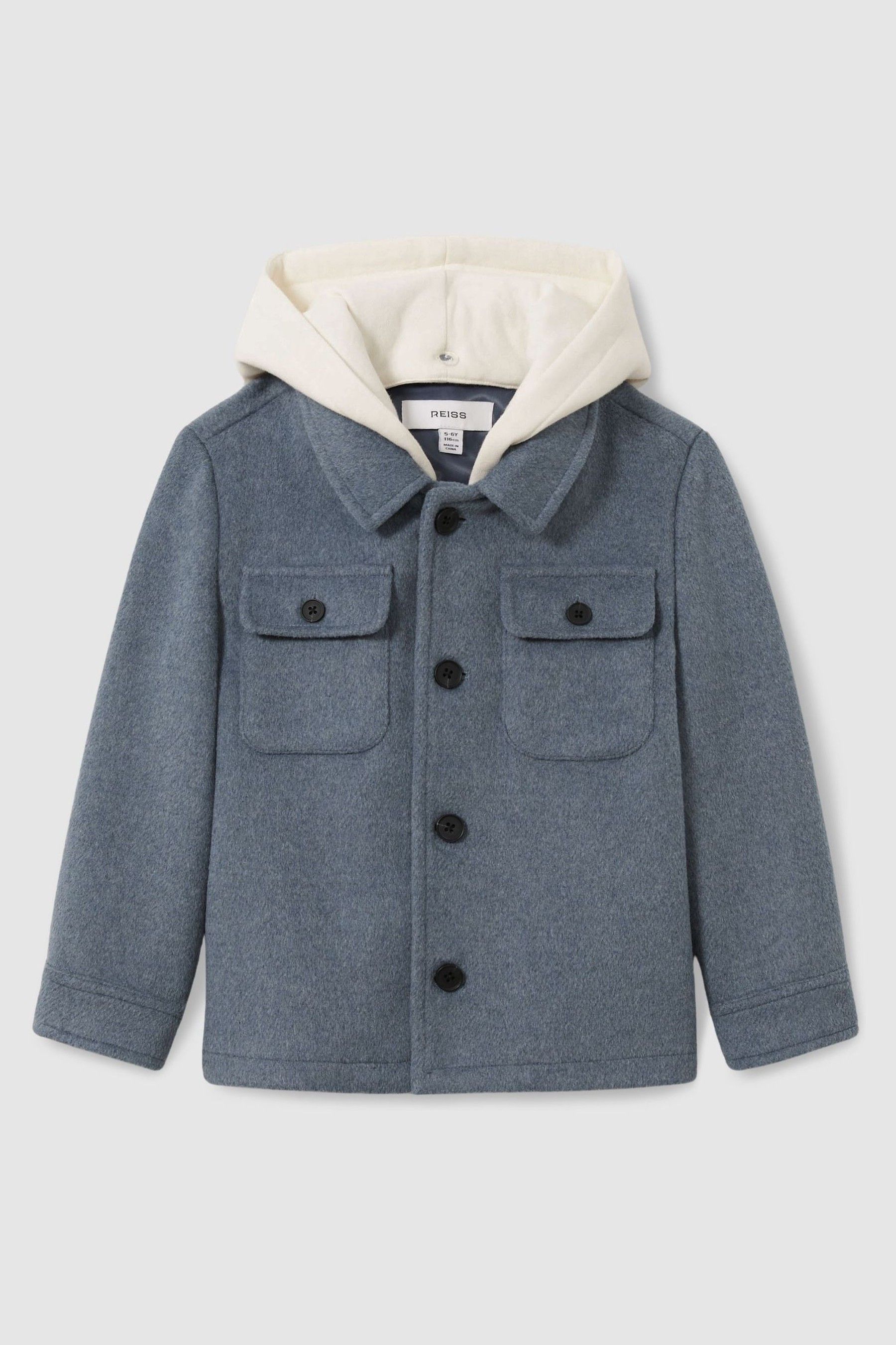9-13 yrs Removable-Hood Brushed-Twill Overshirt in Airforce Blue - Image 1 of 1