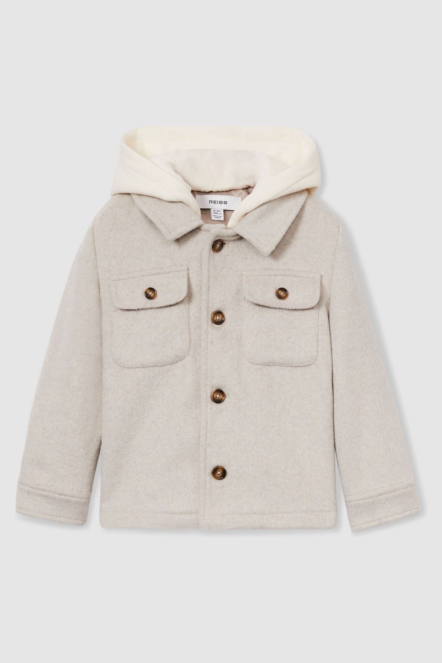 3-9 yrs Removable-Hood Brushed-Twill Overshirt in Stone - Image 1 of 1