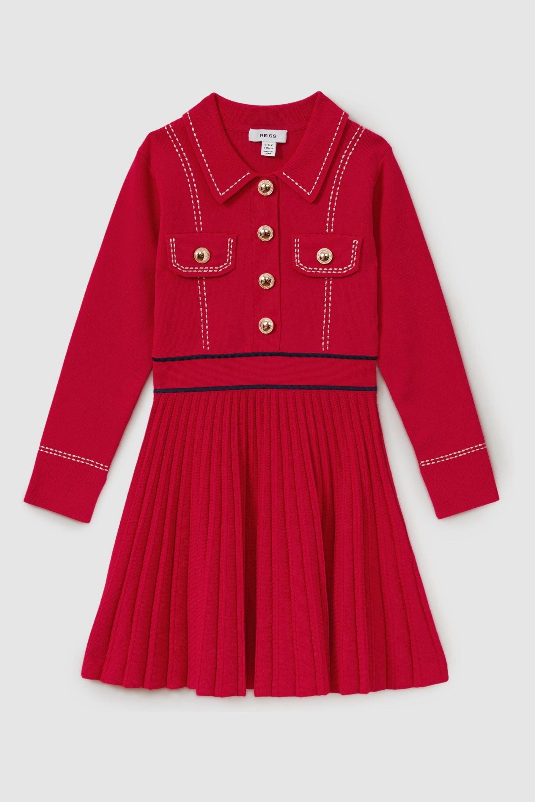 Knitted Contrast Stitch Dress in Red - Image 1 of 1