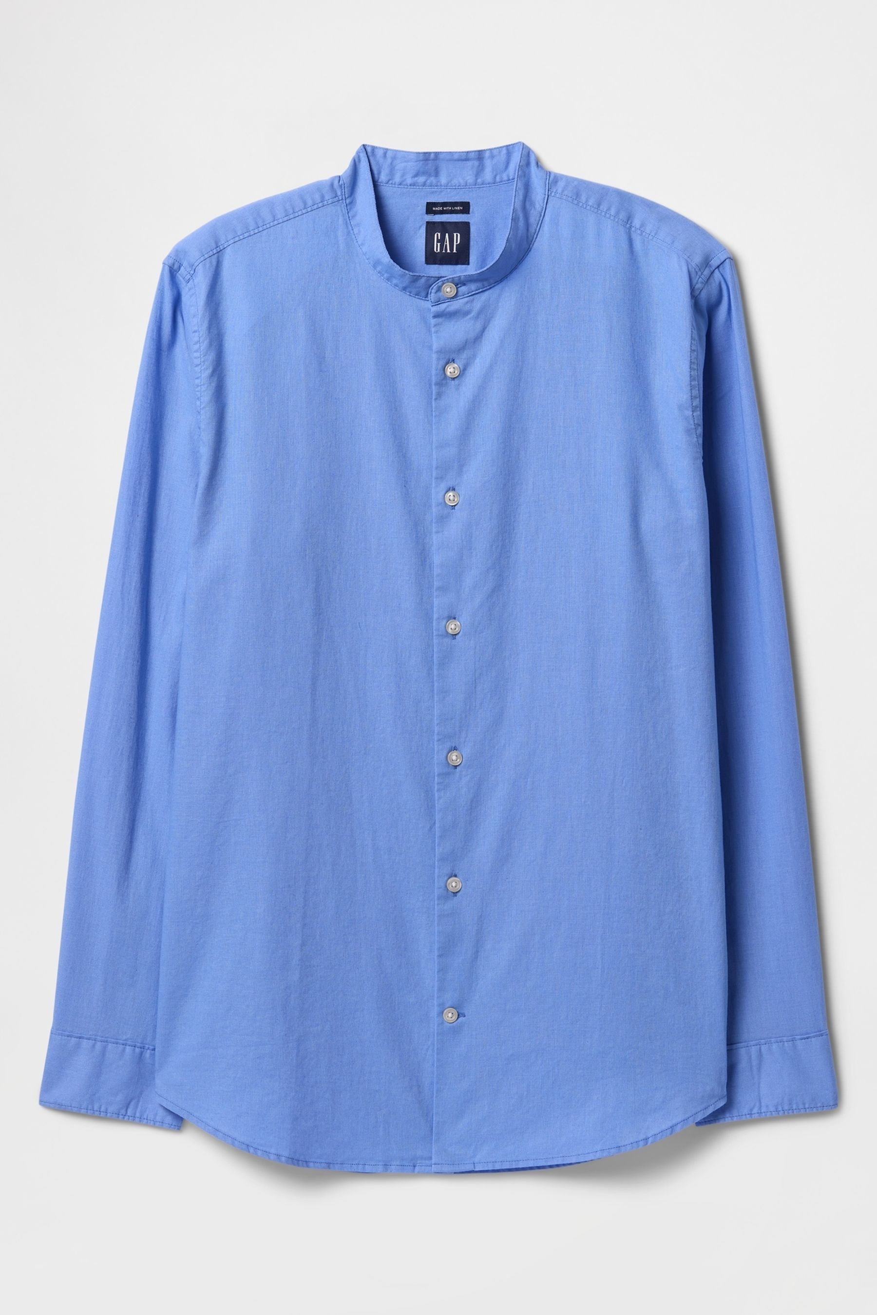 Blue Linen-Cotton Band Collar Shirt - Image 1 of 1