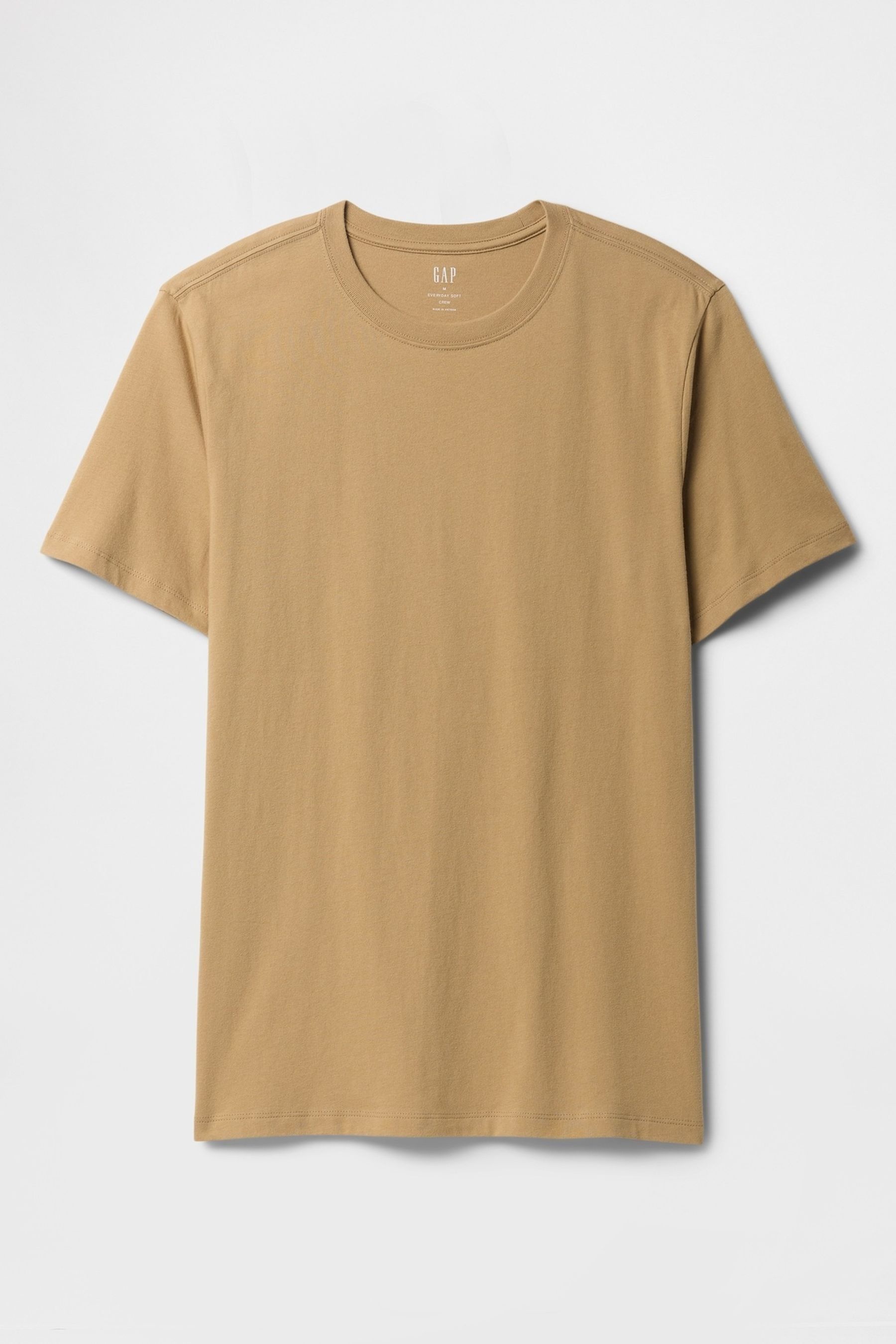 Beige Short Sleeve Everyday 100% Cotton Crew Neck T-Shirt - Image 1 of 1