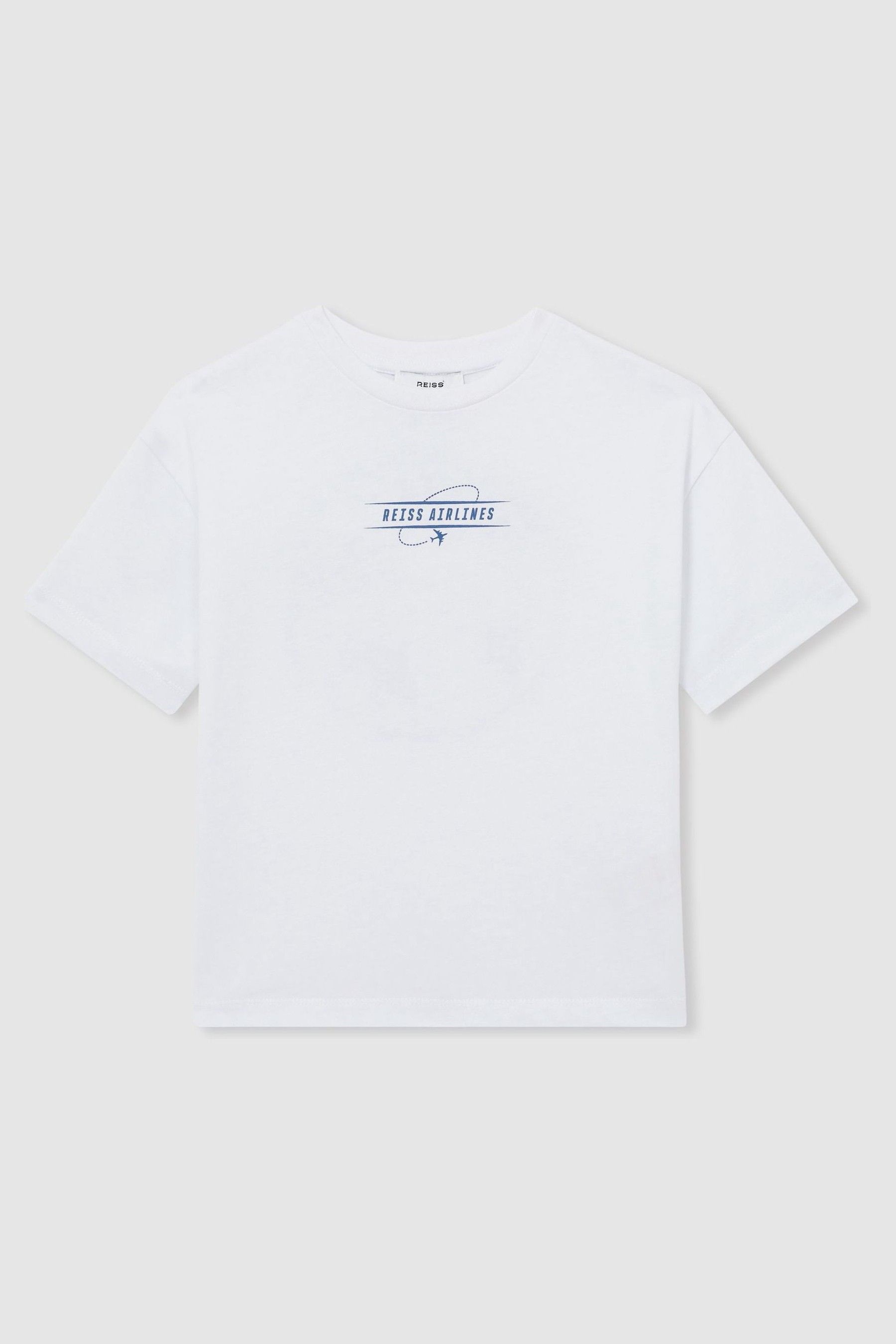 3-9 yrs Cotton Airlines-Print Oversize T-Shirt in White/Blue - Image 1 of 1