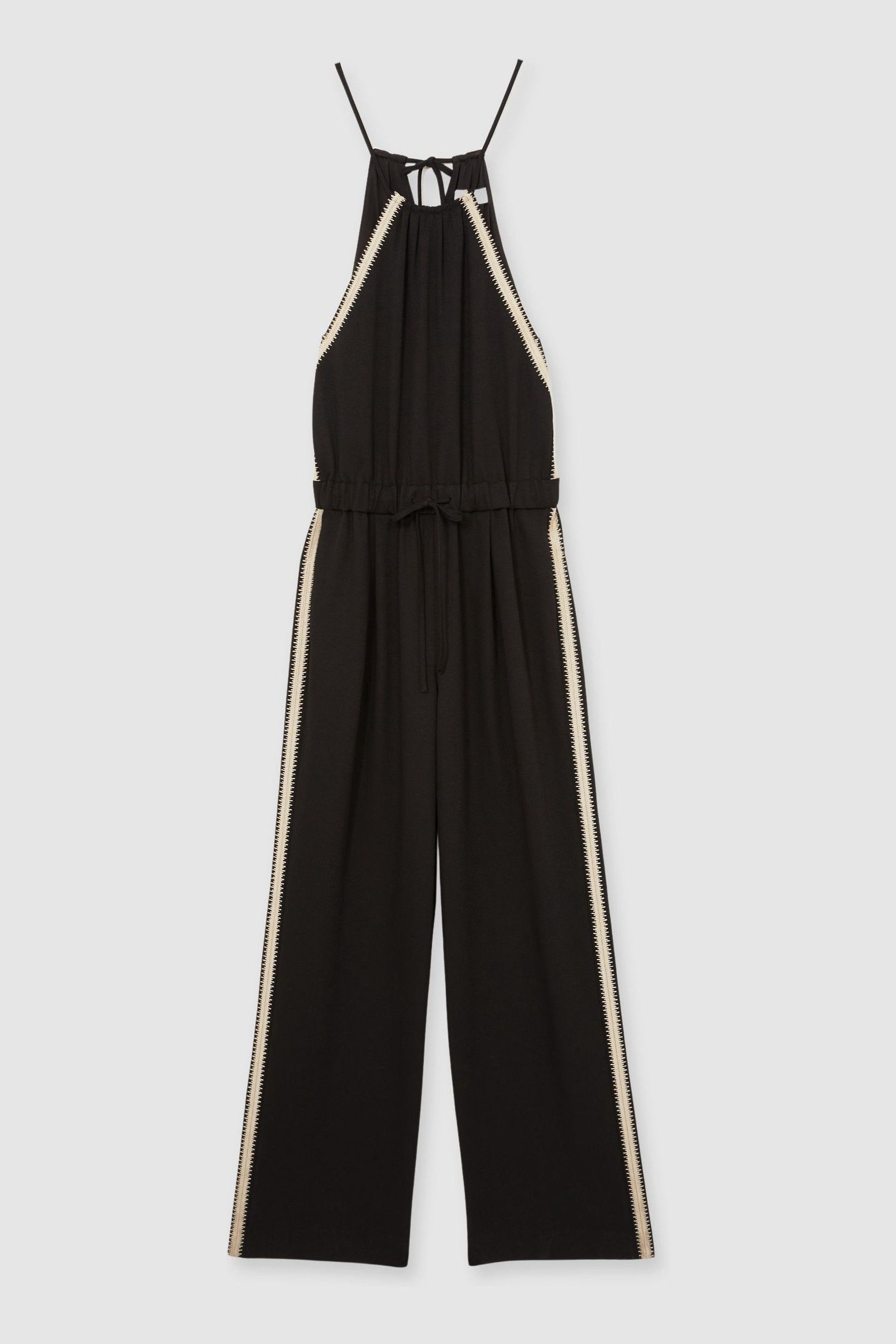Petite Halterneck Craft Stitch Jumpsuit in Black - Image 1 of 1