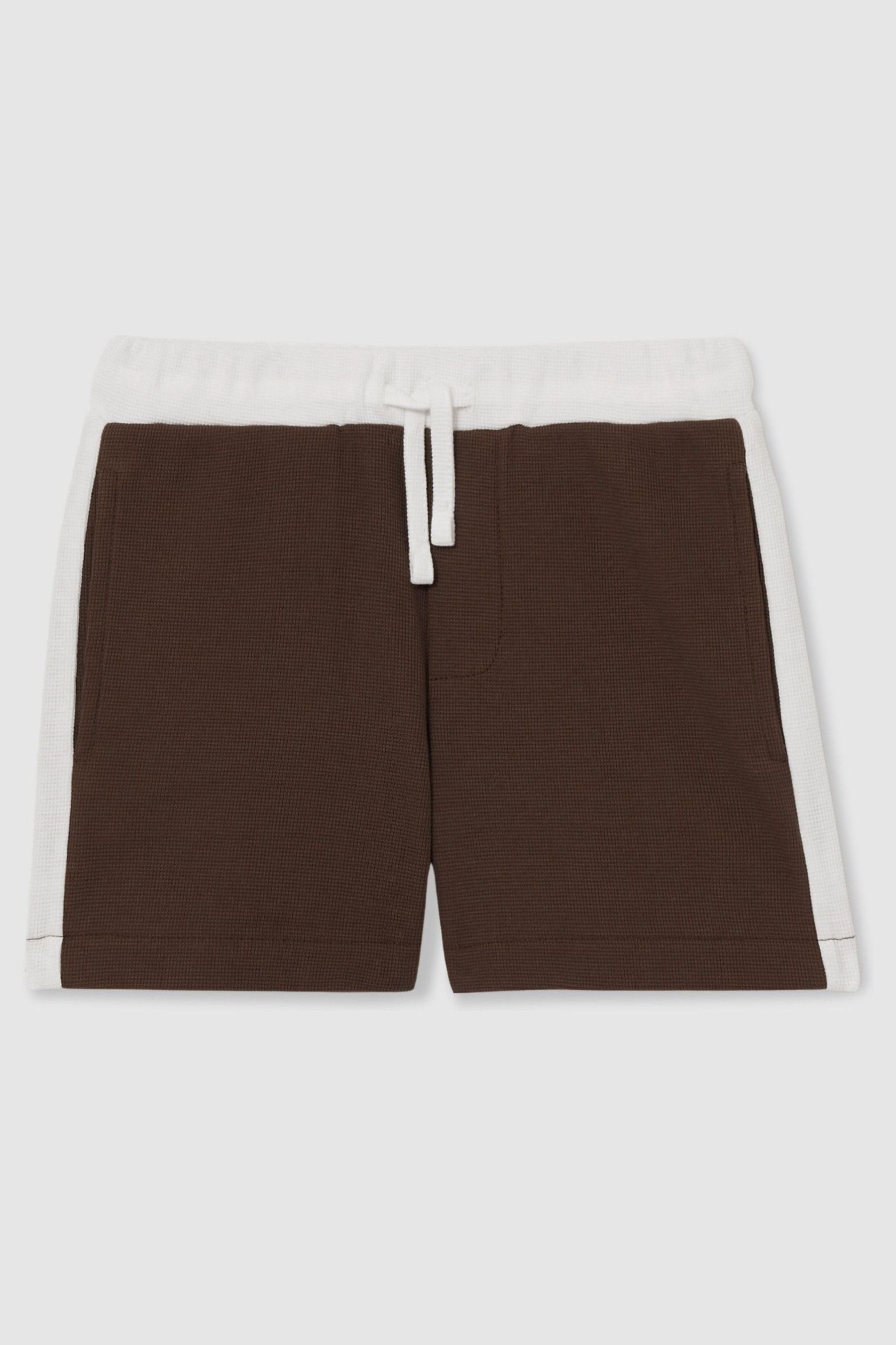 13-14 yrs Cotton Waffle-Knit Badge Shorts in Chocolate Brown / Off White - Image 1 of 1
