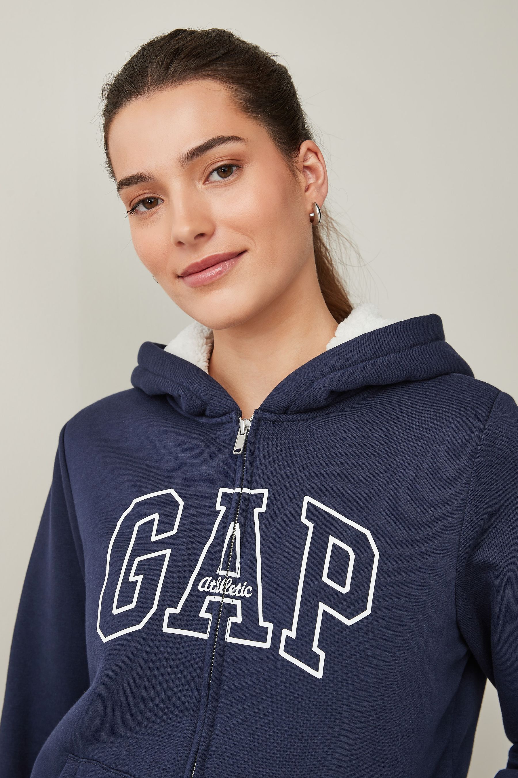 Buy Gap Logo Zip Up Sherpa Lined Hoodie from the Gap online shop