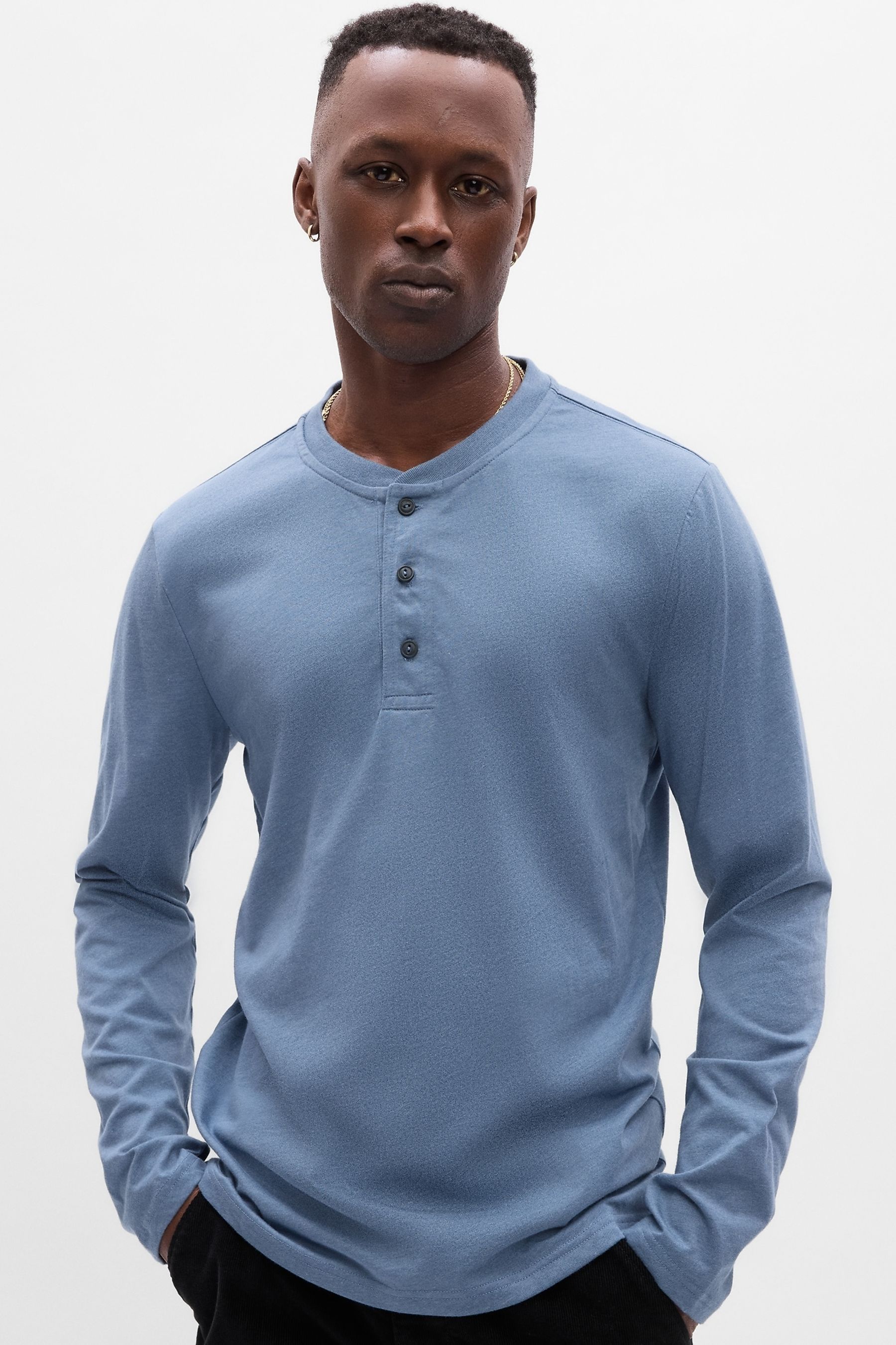 Buy Blue Everyday Soft Henley Long Sleeve TShirt from the Gap online shop