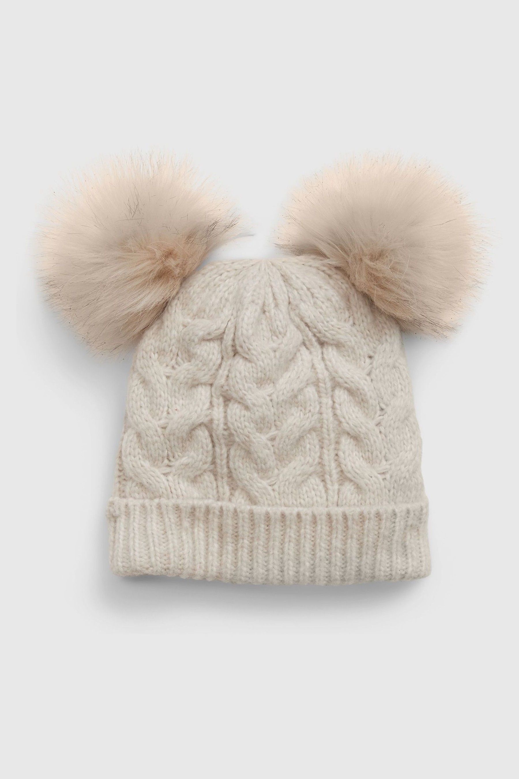 Cream Toddlers Double-Pom Cable-Knit Beanie - Image 1 of 1