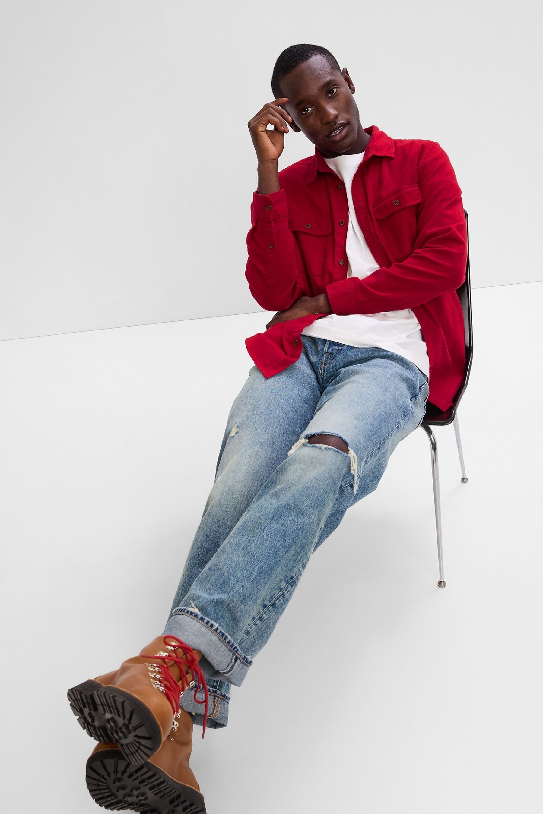 Red Button-Up Pocket Long Sleeve Shirt - Image 1 of 1