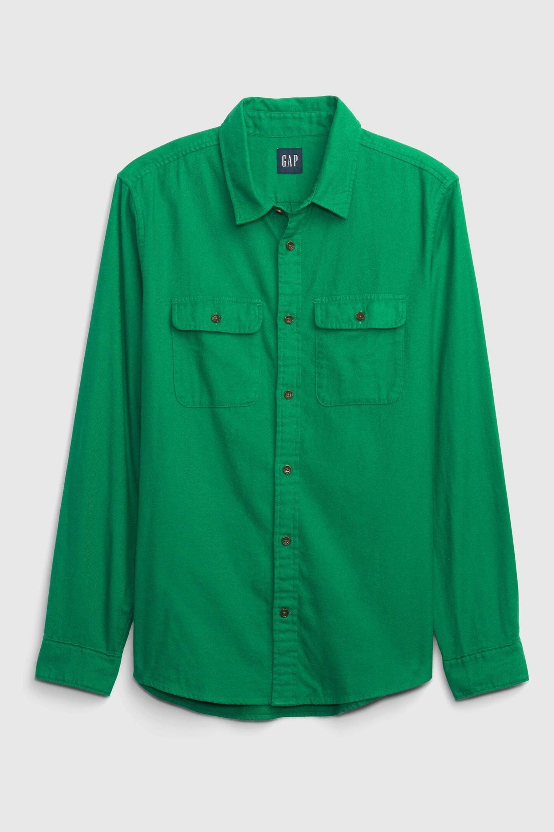 Green Button-Up Pocket Long Sleeve Shirt - Image 1 of 1