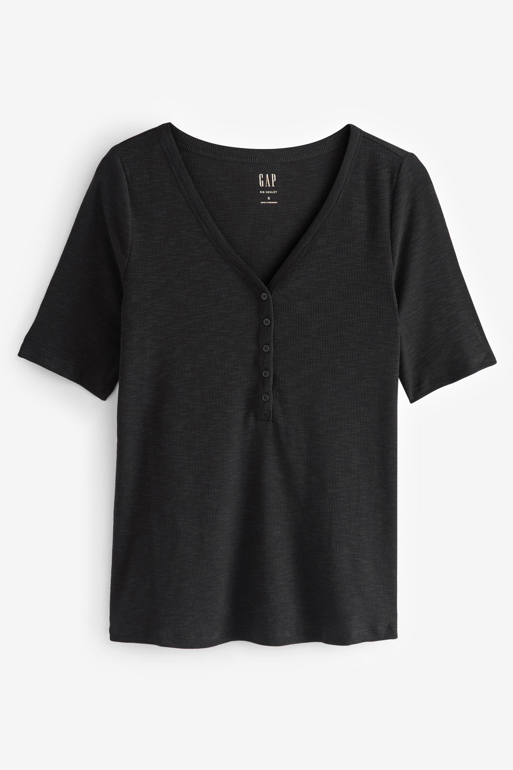 Buy Black Ribbed Short Sleeve V-Neck Henley T-Shirt from the Gap online ...