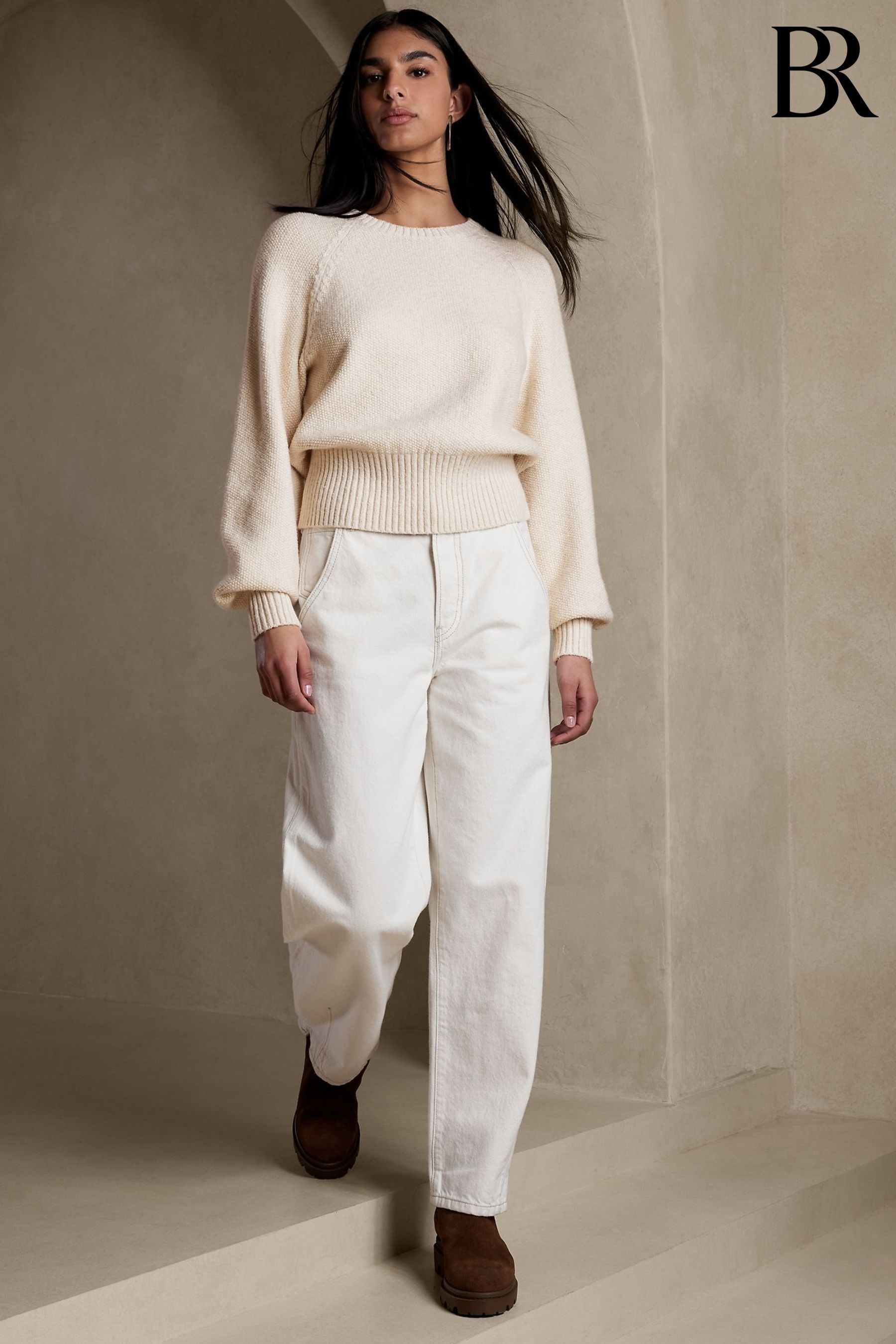 Banana Republic White Wadi Marled Jumper - Image 1 of 1