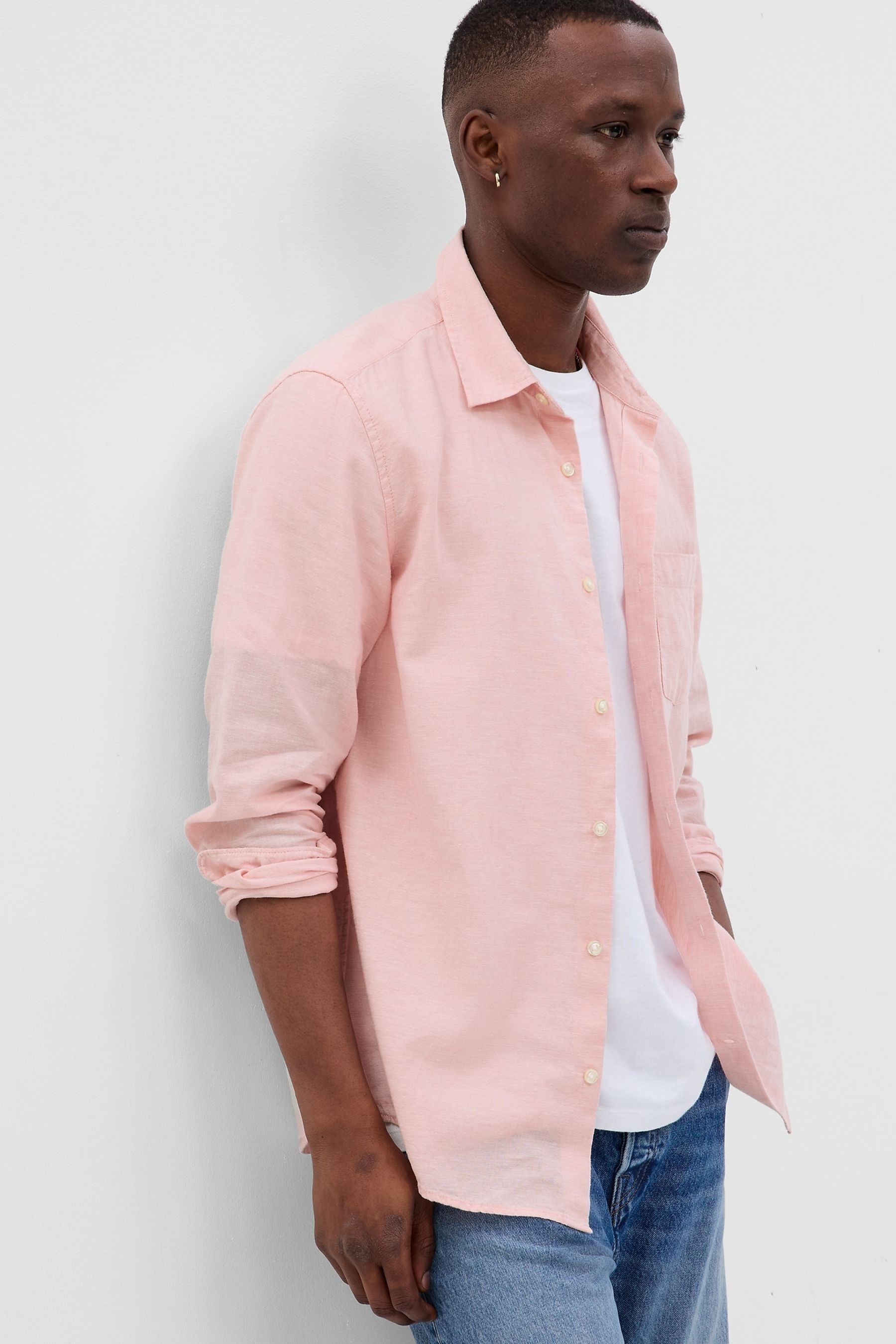 Buy Pink LinenCotton Long Sleeve Shirt from the Gap online shop