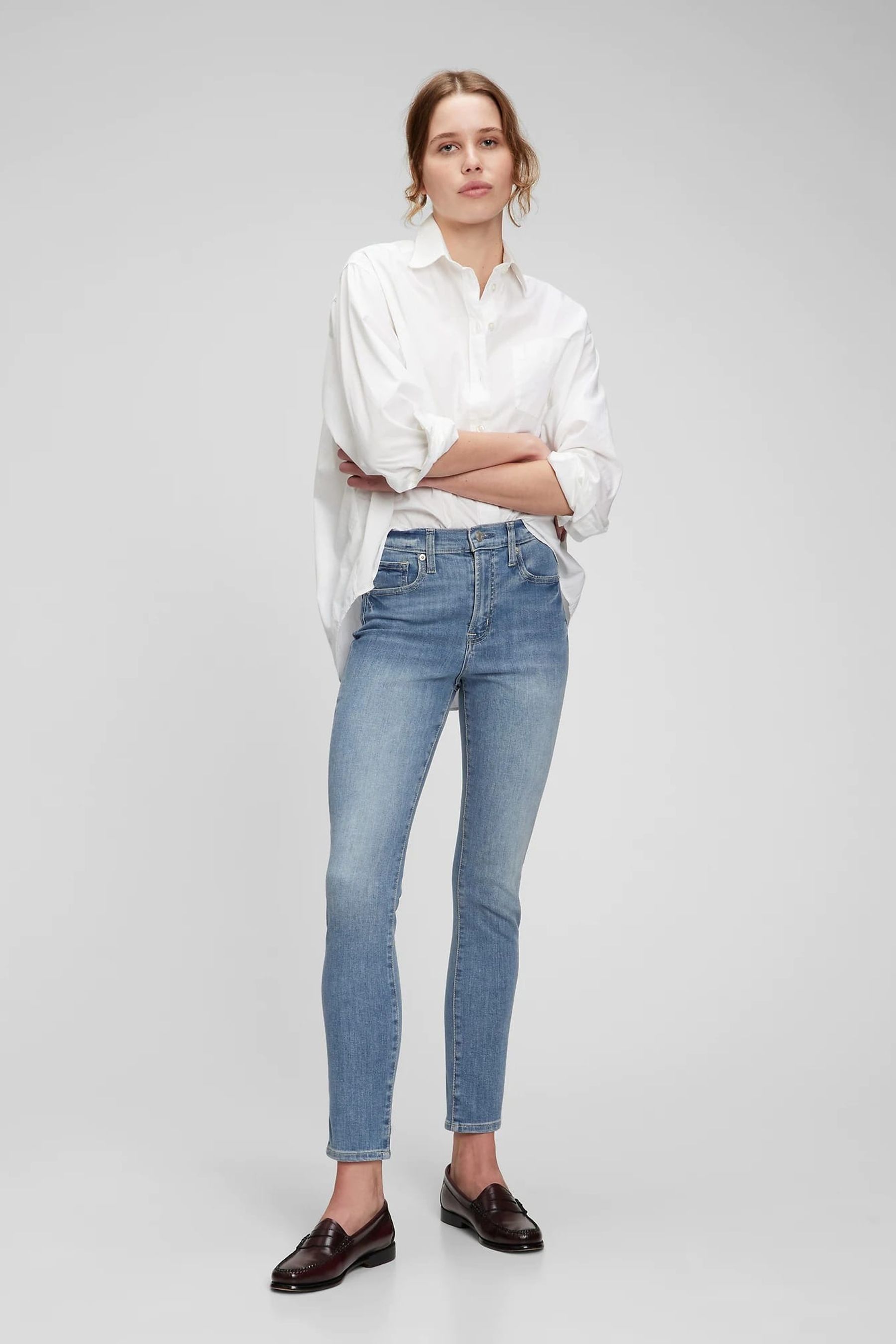 Light Indigo Blue High Waisted Stretch Skinny Jeans - Image 1 of 1