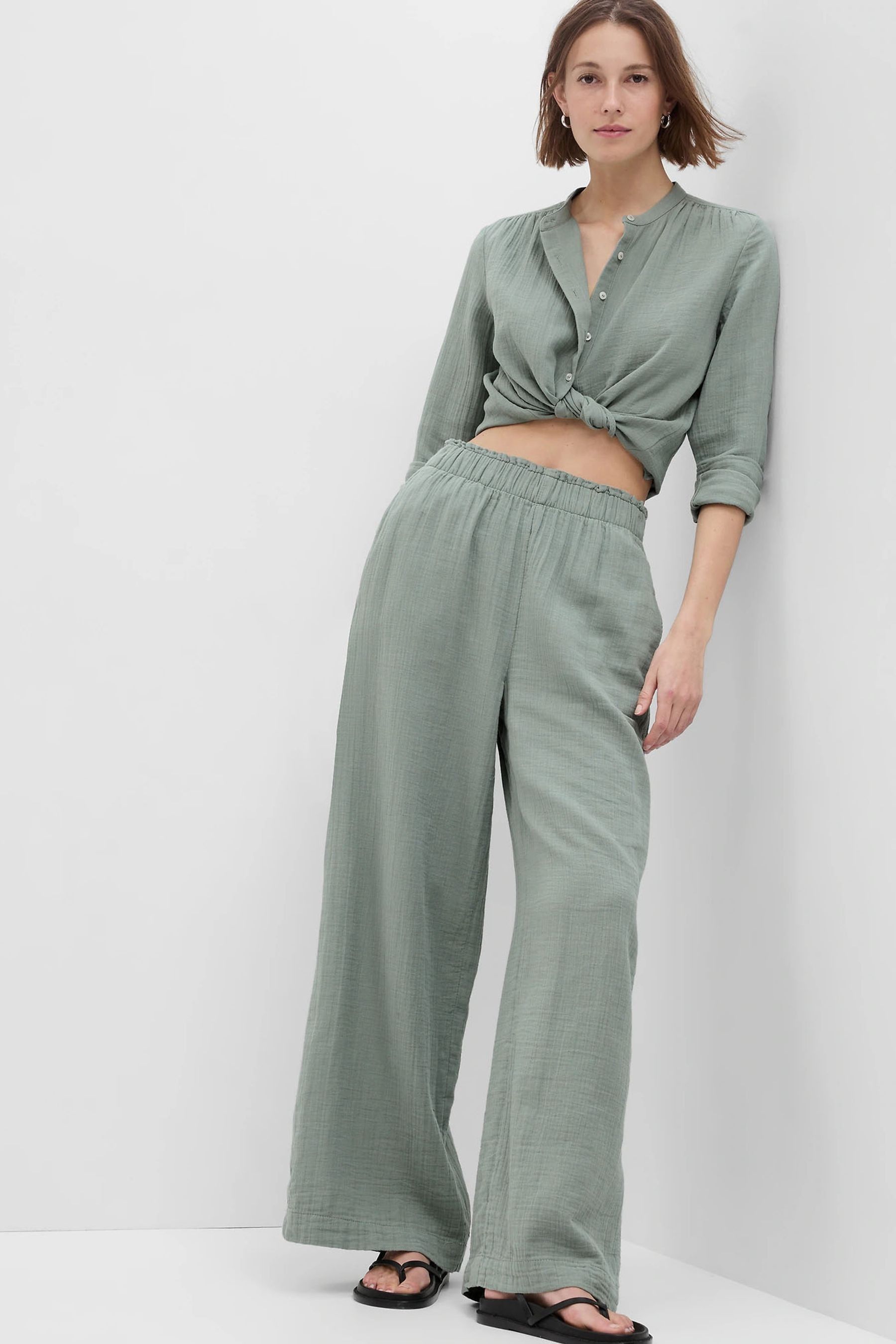 Buy Gap Crinkle Gauze Wide Leg Cotton Trousers from the Gap online shop