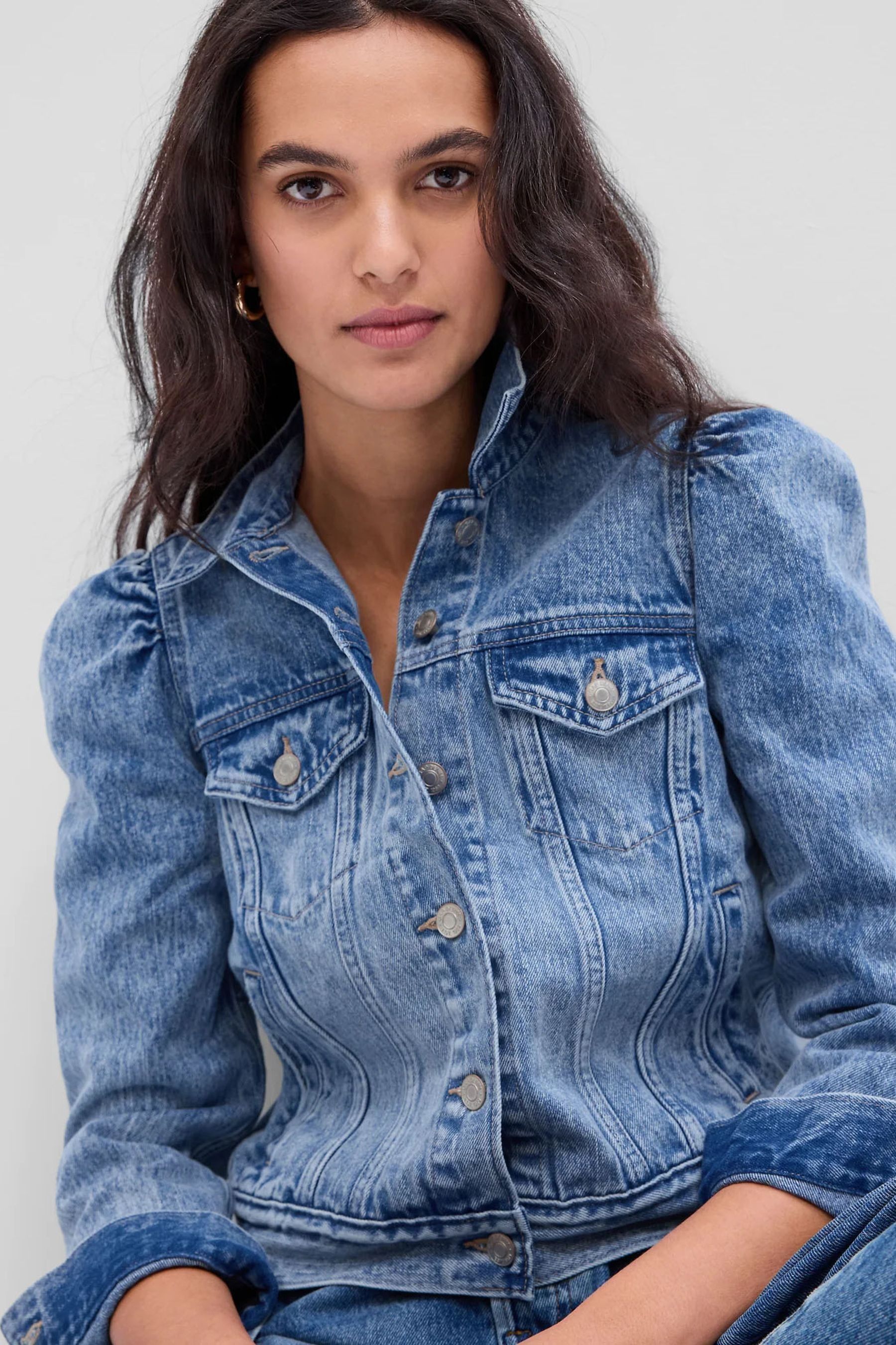 Buy Blue Puff Sleeve Denim Jacket from the Gap online shop