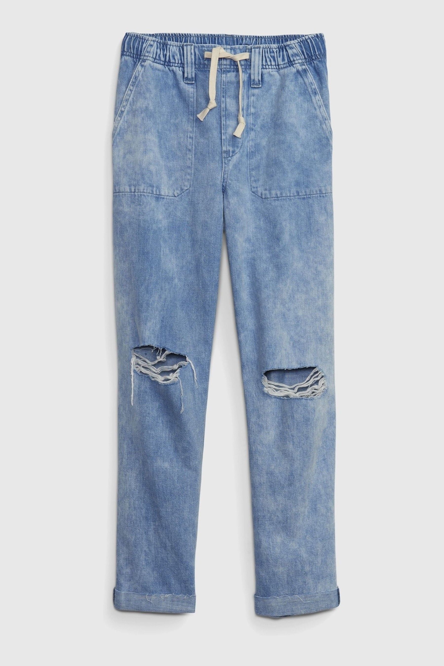 Blue Distressed Knee Mid Rise Pull On Easy Jeans - Image 1 of 1