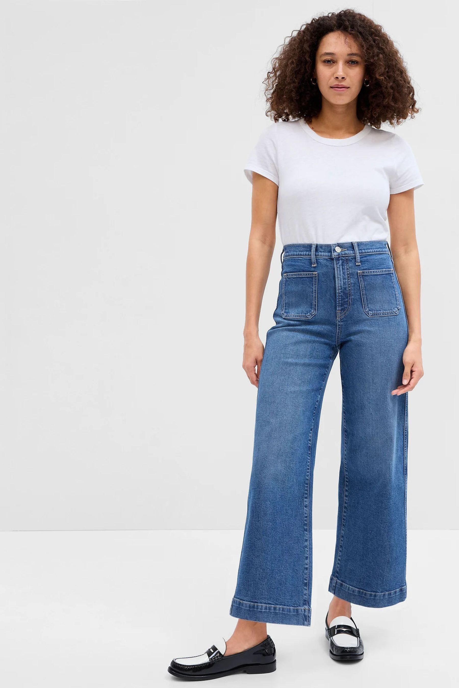 Buy Mid Wash Blue High Waisted Wide Leg Cropped Jeans from the Gap ...