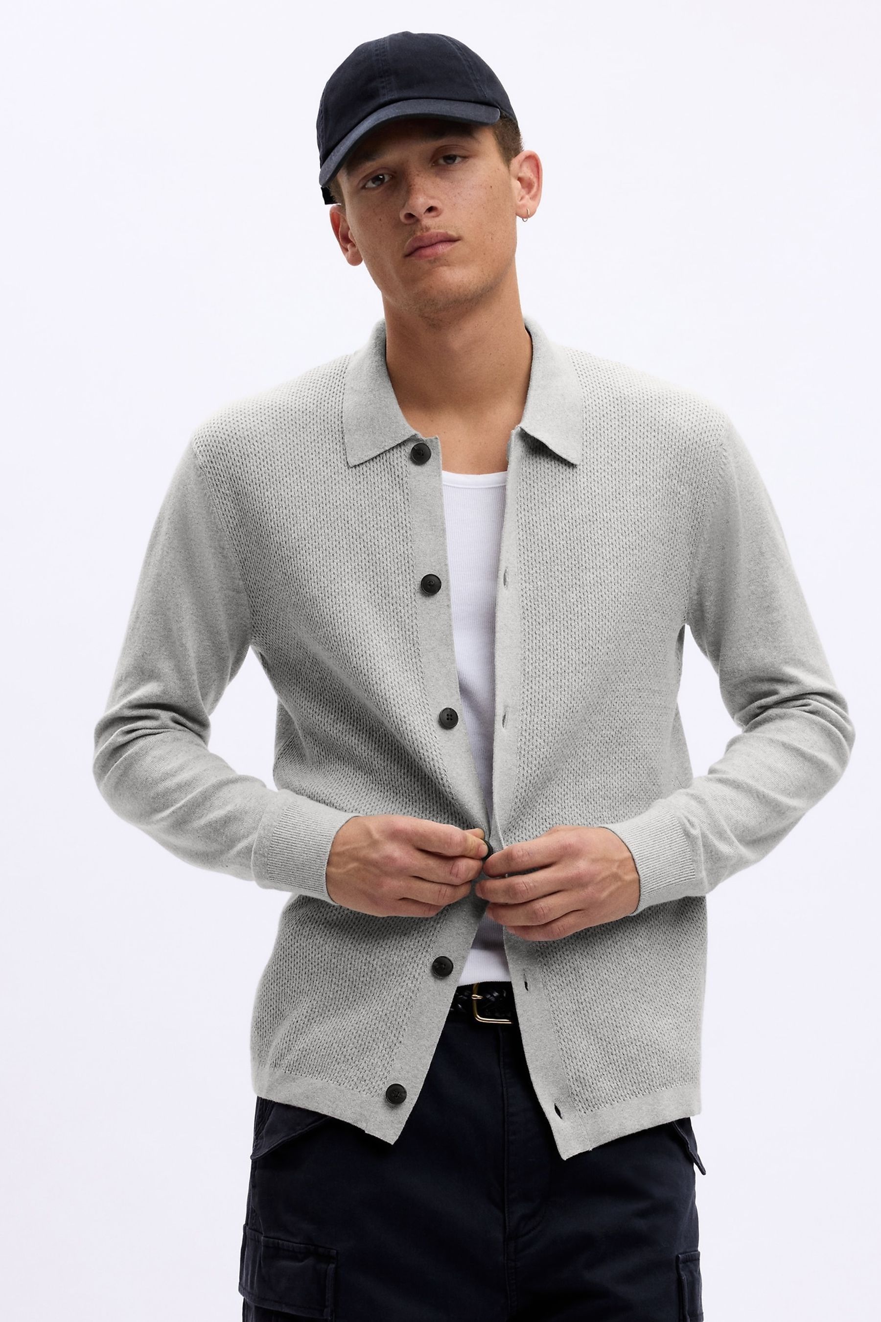 Buy Grey Textured Button Up Cardigan from the Gap online shop