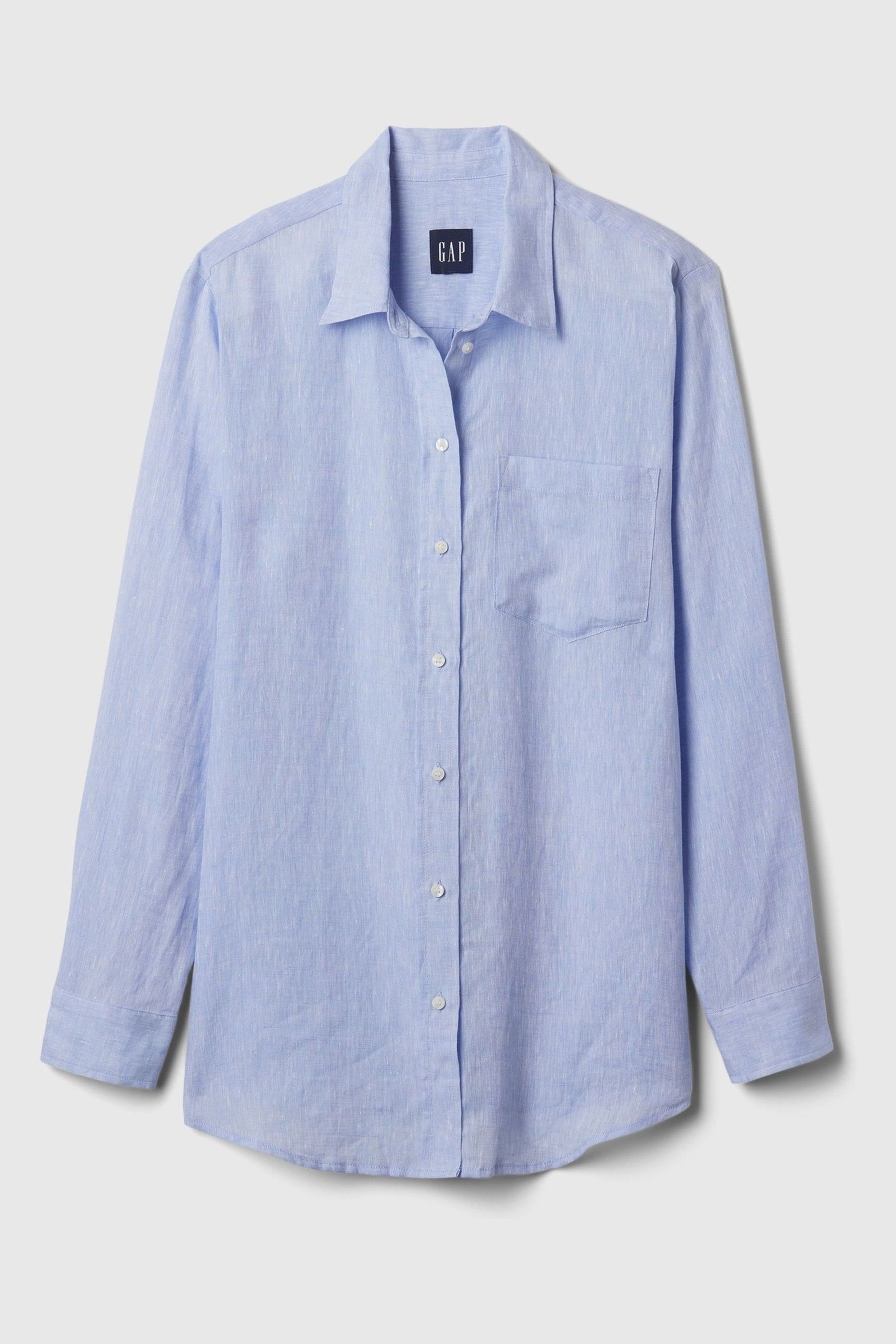 Blue 100% Linen Long Sleeve Oversized Shirt - Image 1 of 1