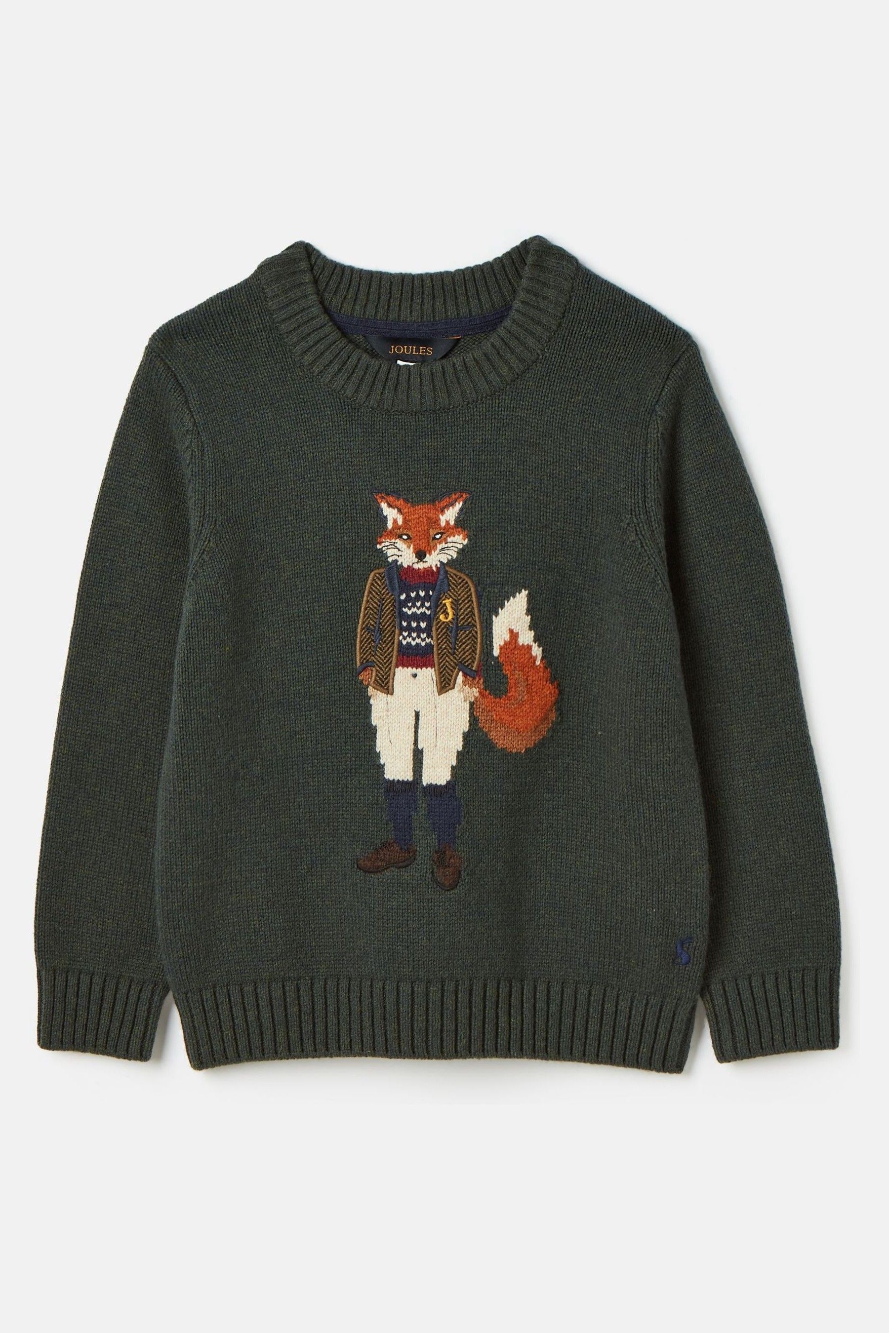 Kids' Jonty Green Intarsia Fox Artwork Jumper - Image 1 of 1