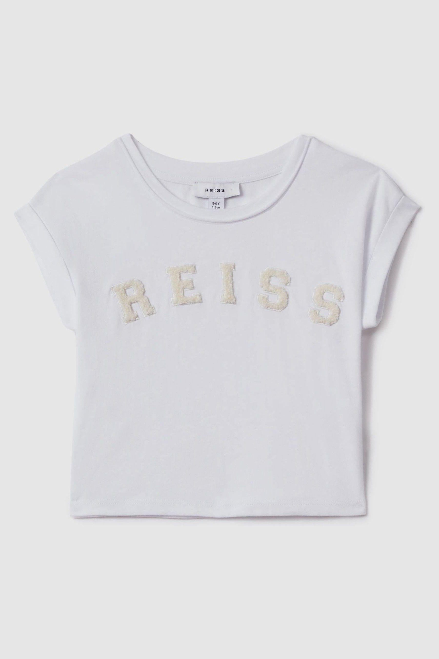4-9 yrs Textured Motif Cotton Crew Neck T-Shirt in White - Image 1 of 1