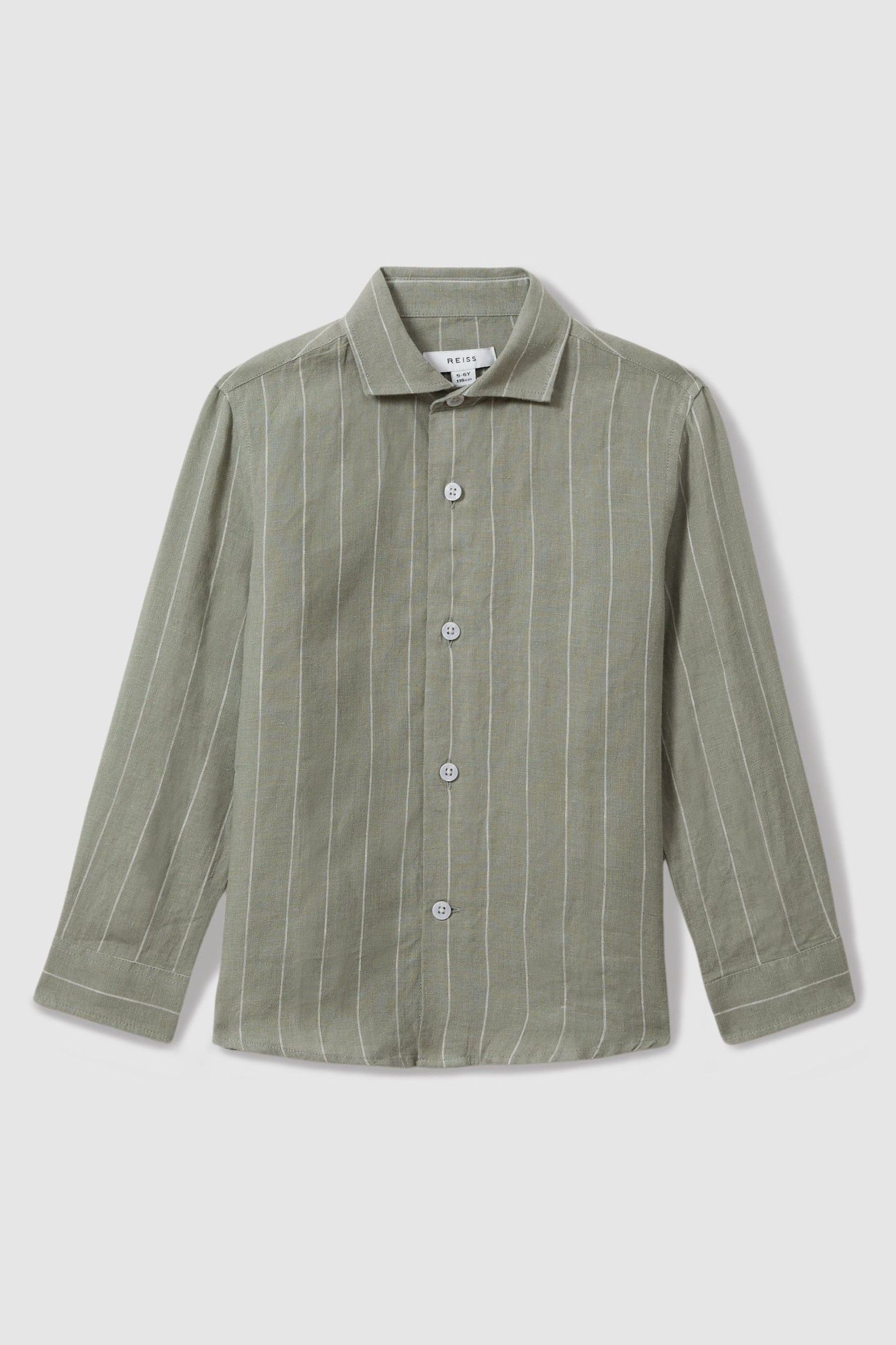 3-9 yrs Striped Linen Cutaway Collar Shirt in Sage Stripe - Image 1 of 1