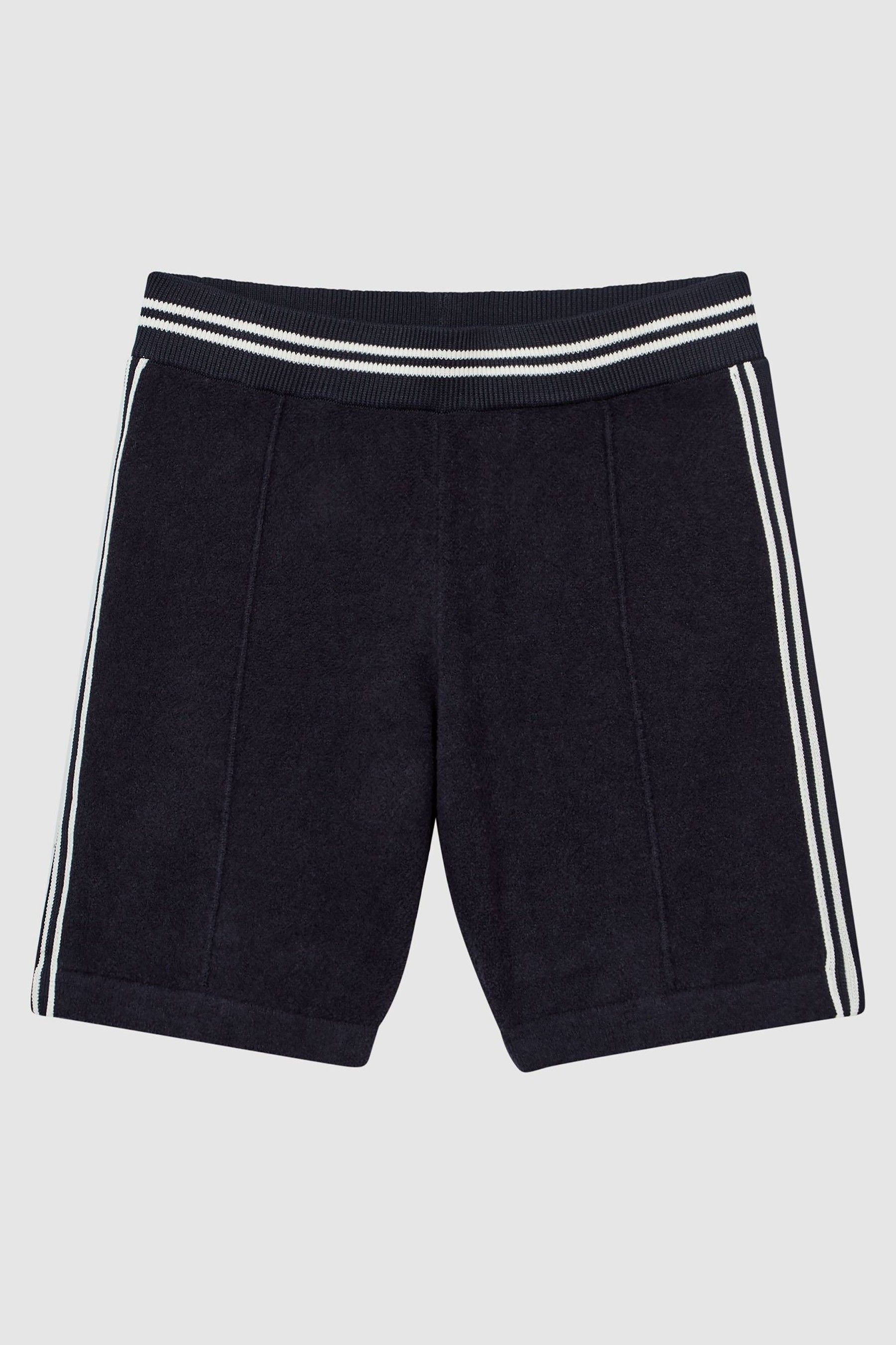 Velour Side Stripe Shorts in Navy - Image 1 of 1