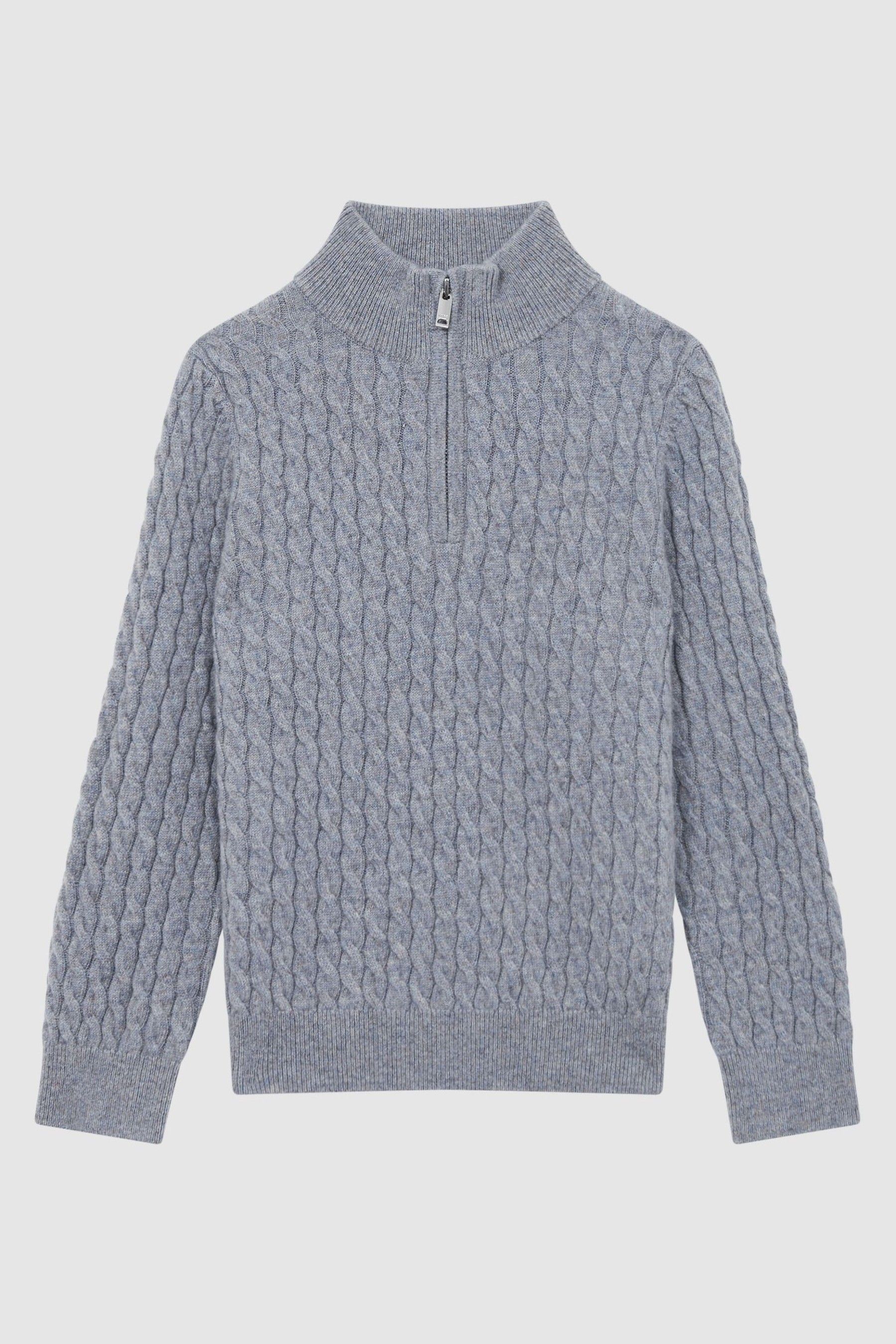 3-9 yrs Cashmere Knitted Half-Zip Funnel Neck Jumper in Isla Blue - Image 1 of 1