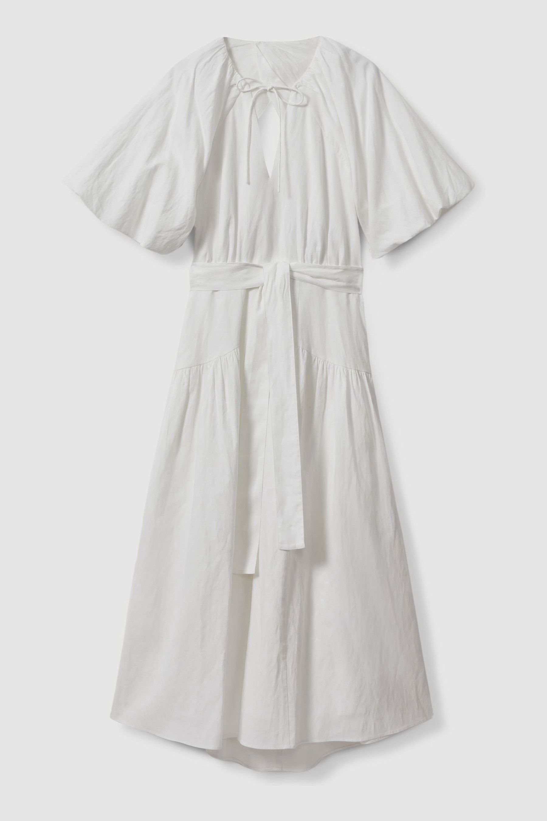 Petite Lyocell Blend Puff Sleeve Midi Dress in White - Image 1 of 1