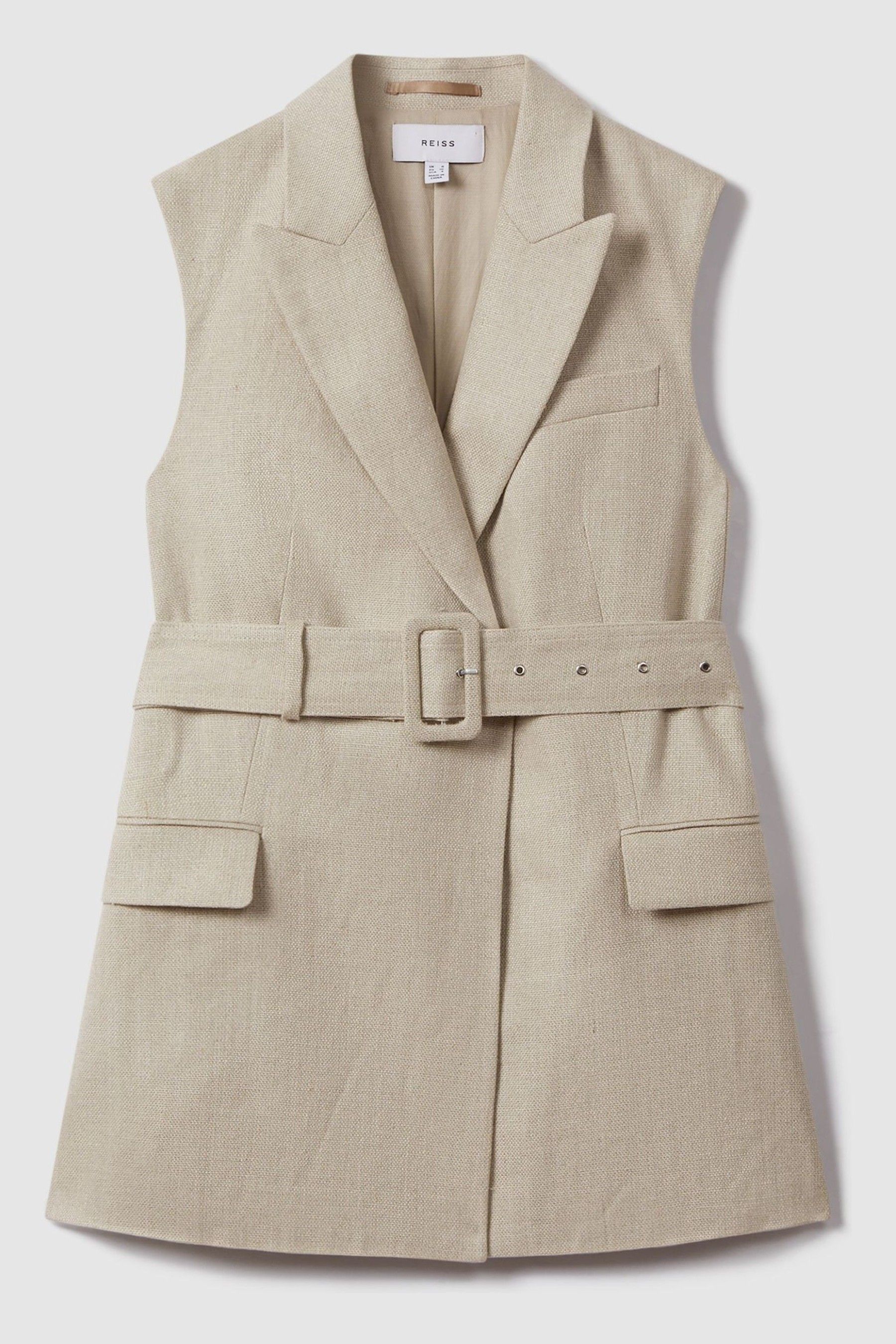 Linen Belted Waistcoat in Natural - Image 1 of 1