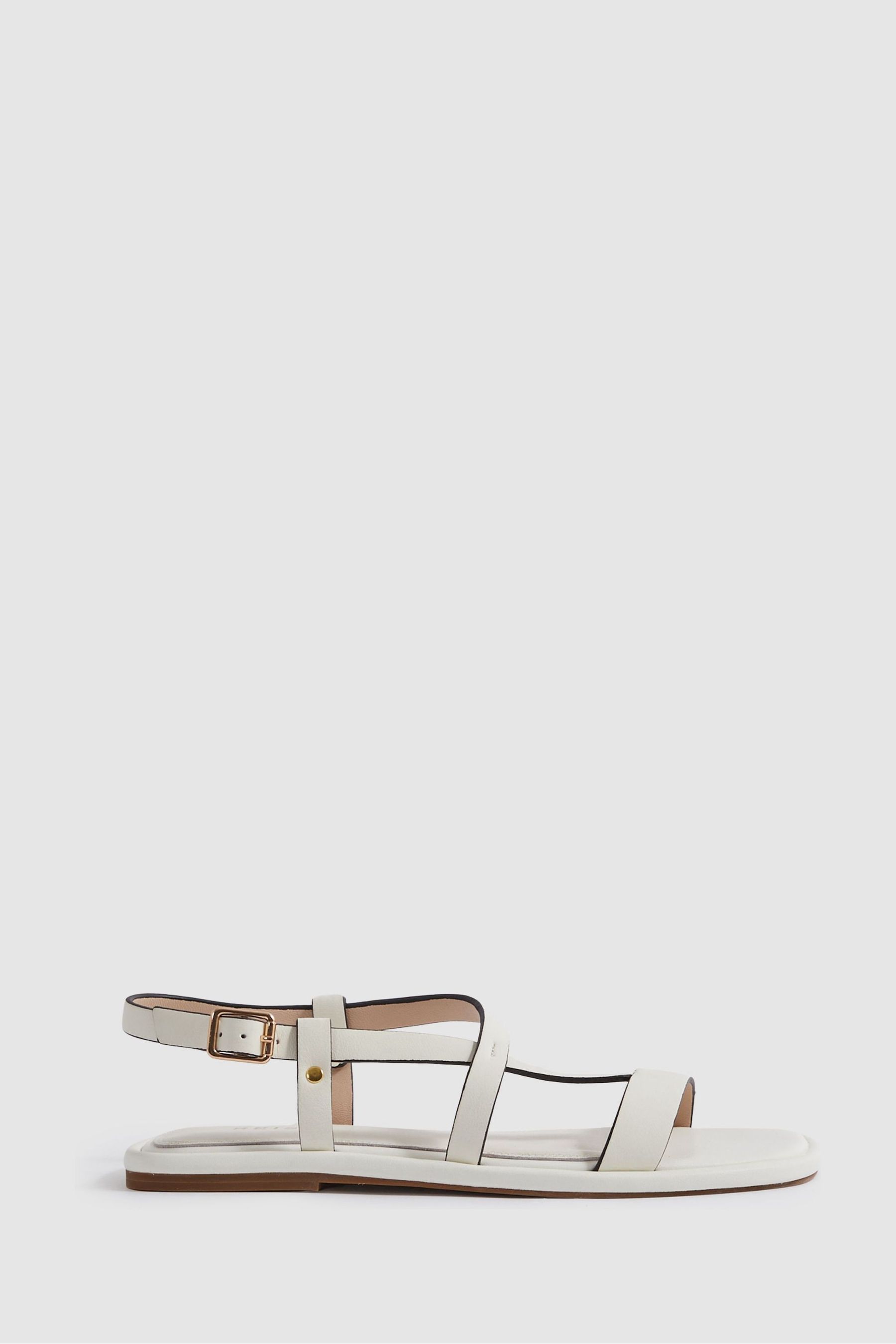 Flat Strappy Leather Sandals in White - Image 1 of 1